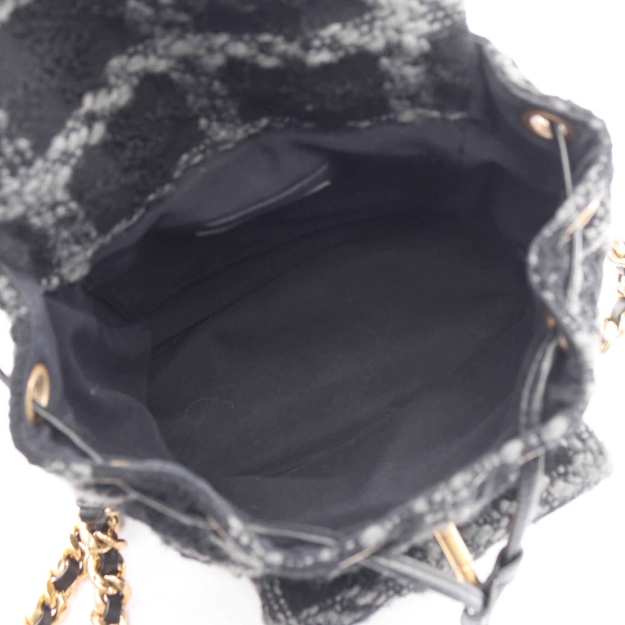 Chanel Black Gray Wool Backpack Handbag (Pre-Owned)