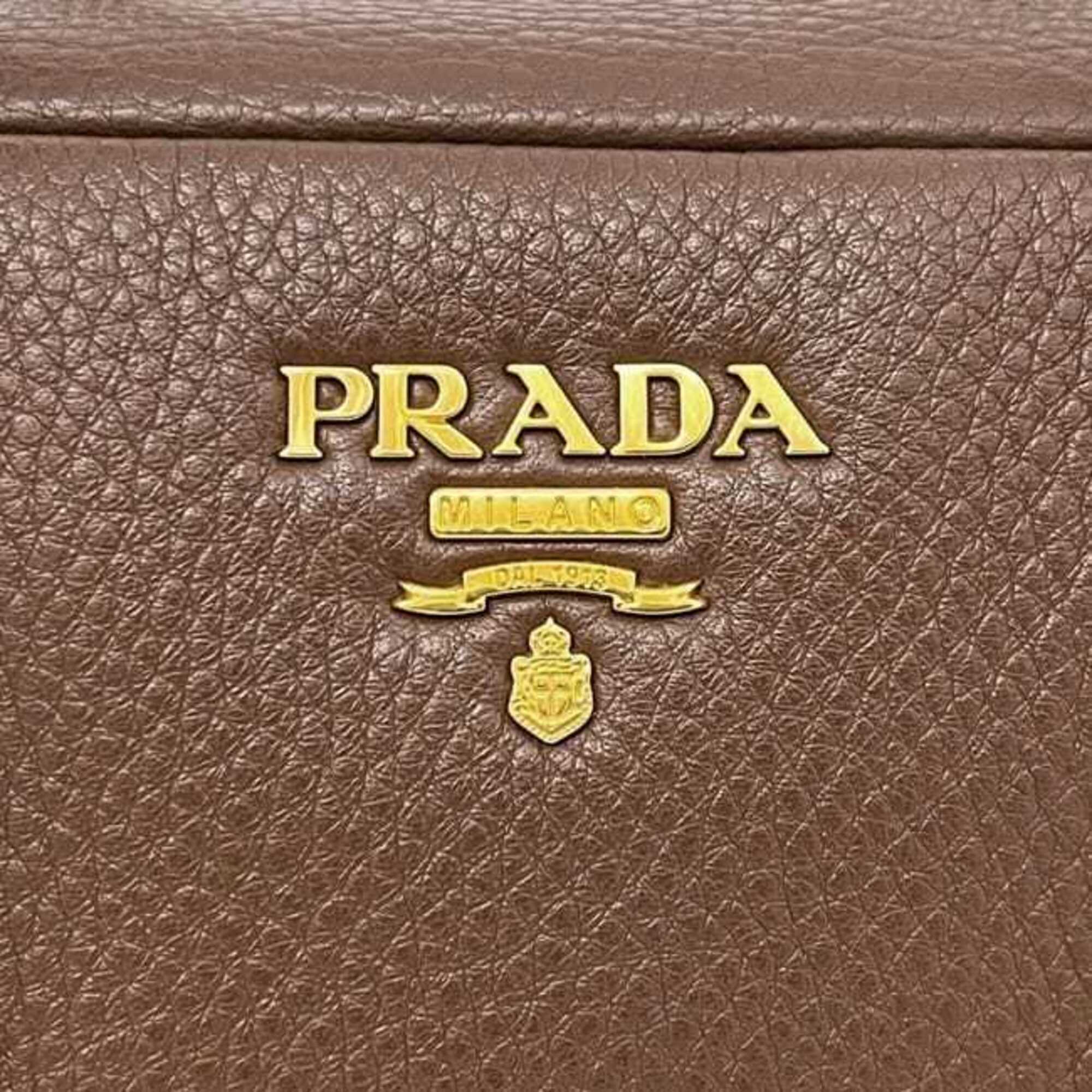 Prada Brown Leather Boston Bag Handbag (Pre-Owned)