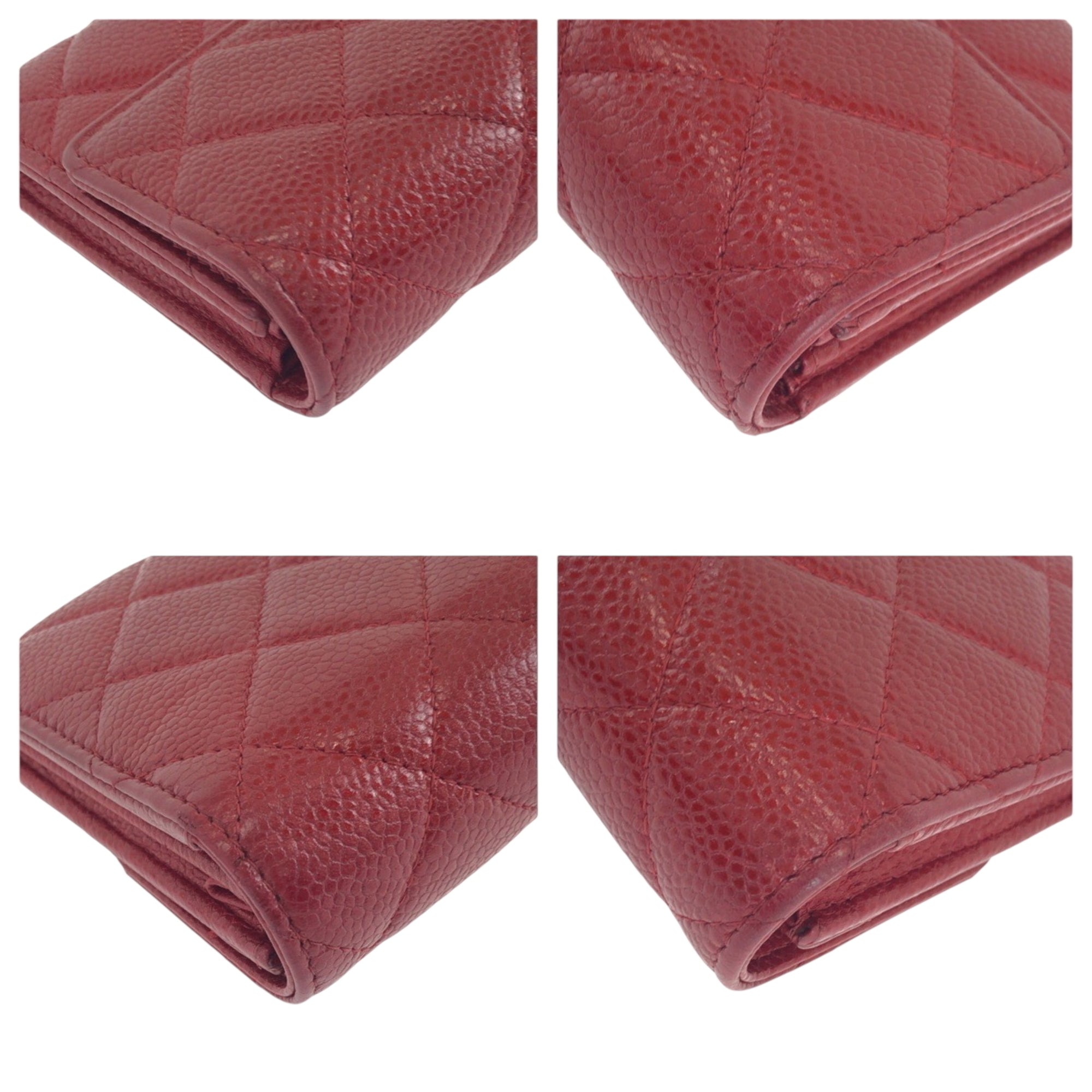 Chanel Red Color Grained Calfskin Long Wallet (Bi-Fold) (Pre-Owned)
