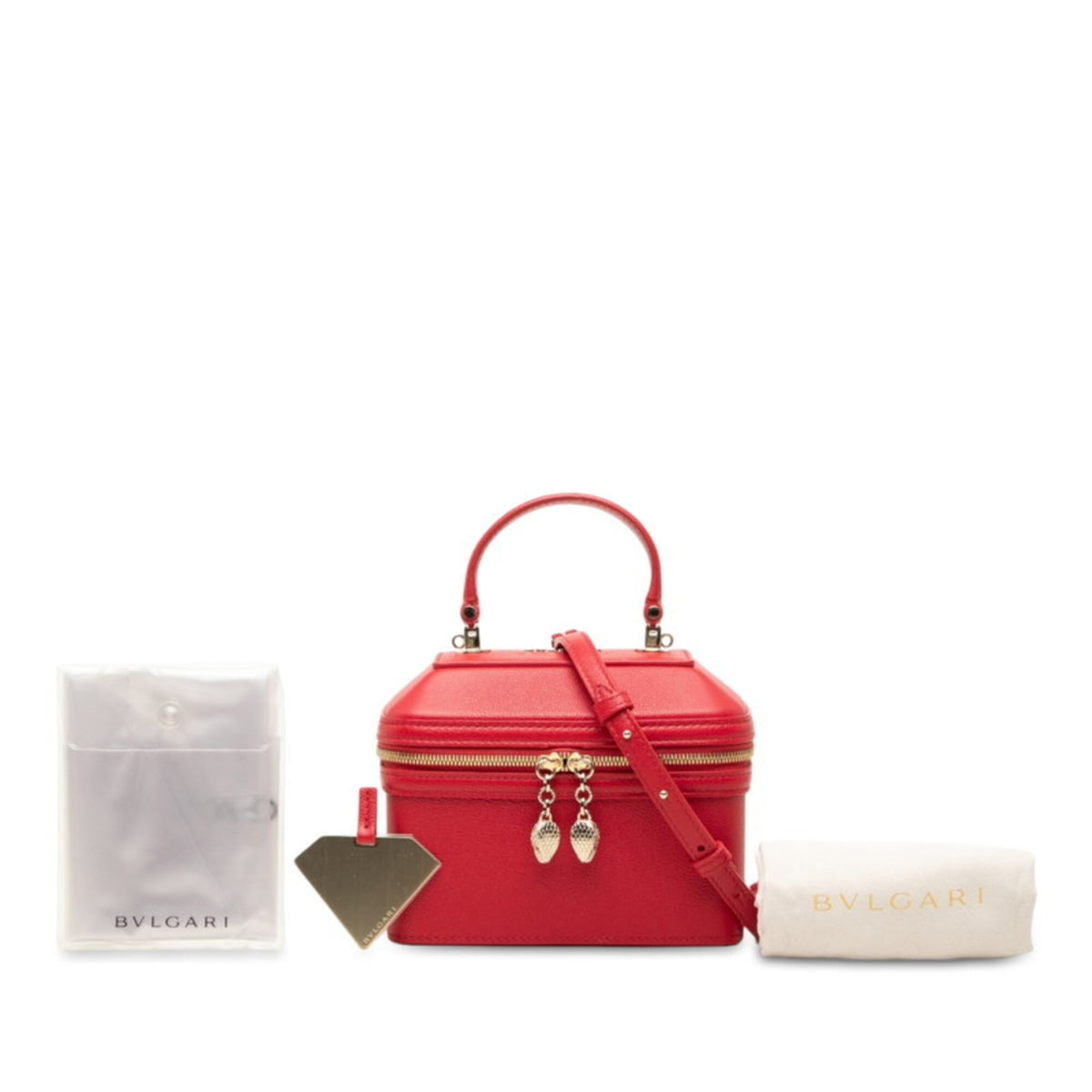 Bvlgari Red Color Leather Handbag Shoulder Bag Vanity Bag (Pre-Owned)