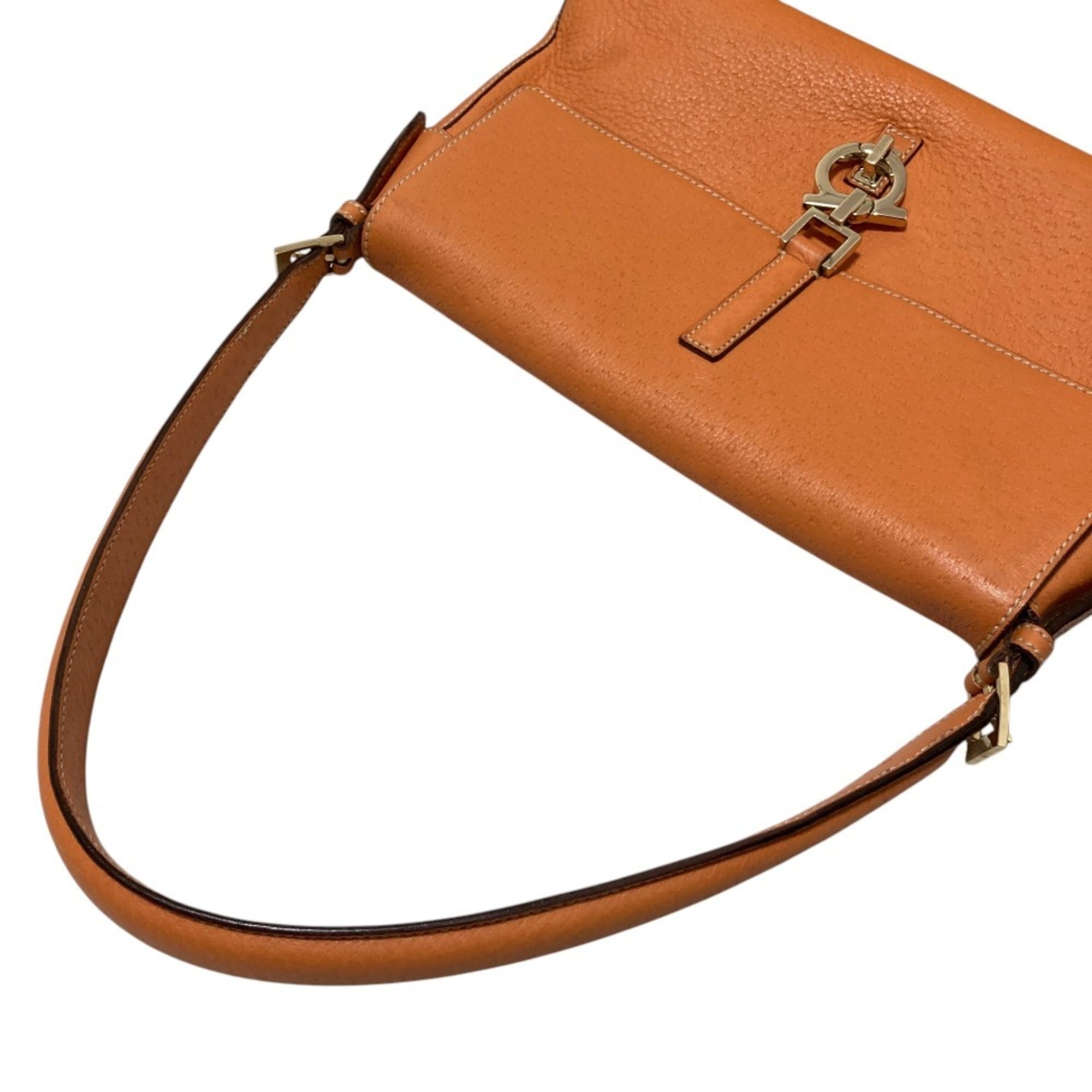 Salvatore Ferragamo Gancini Orange Leather Shoulder Bag (Pre-Owned)