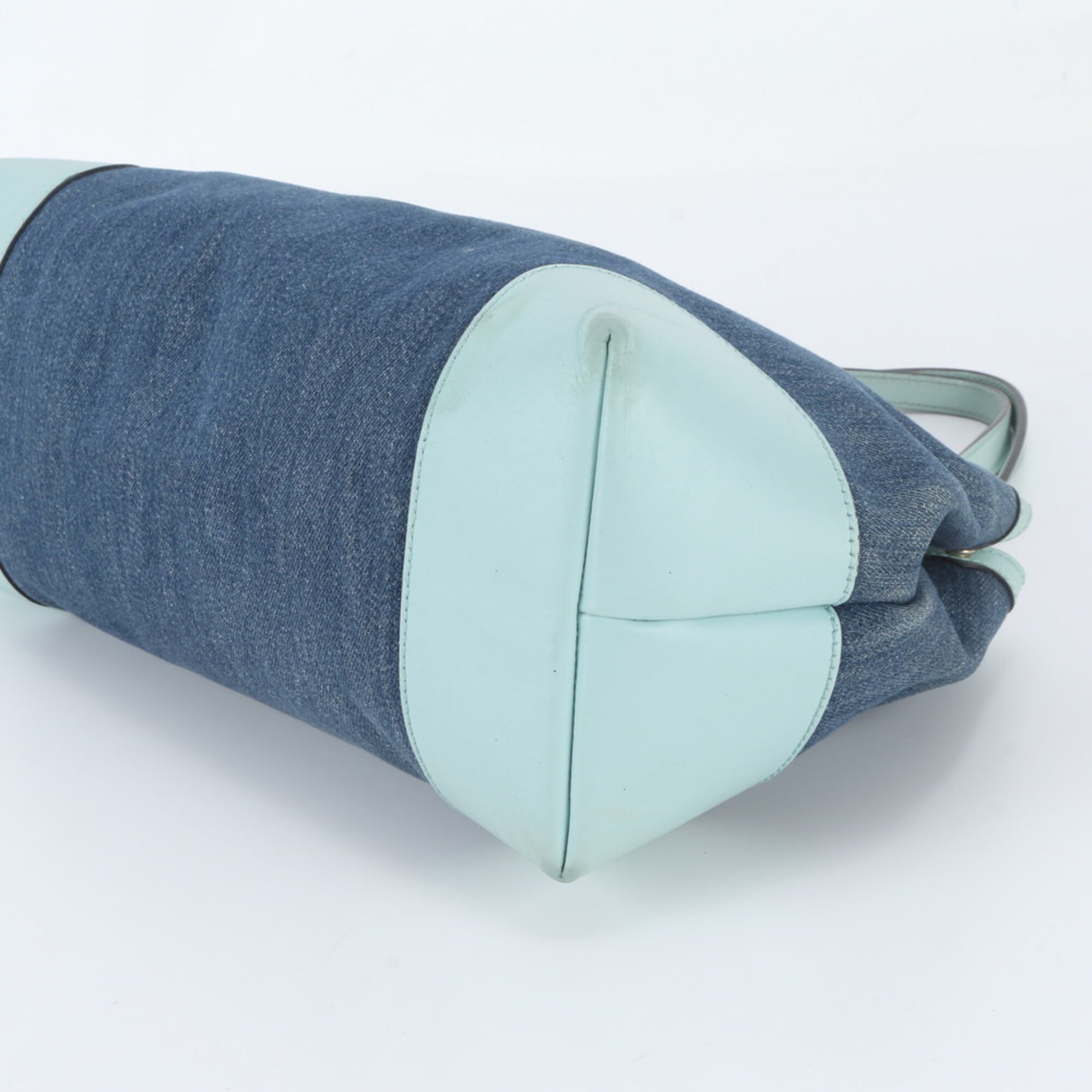 Gucci Blue Leather Canvas Handbag Shoulder Bag Tote Bag (Pre-Owned)