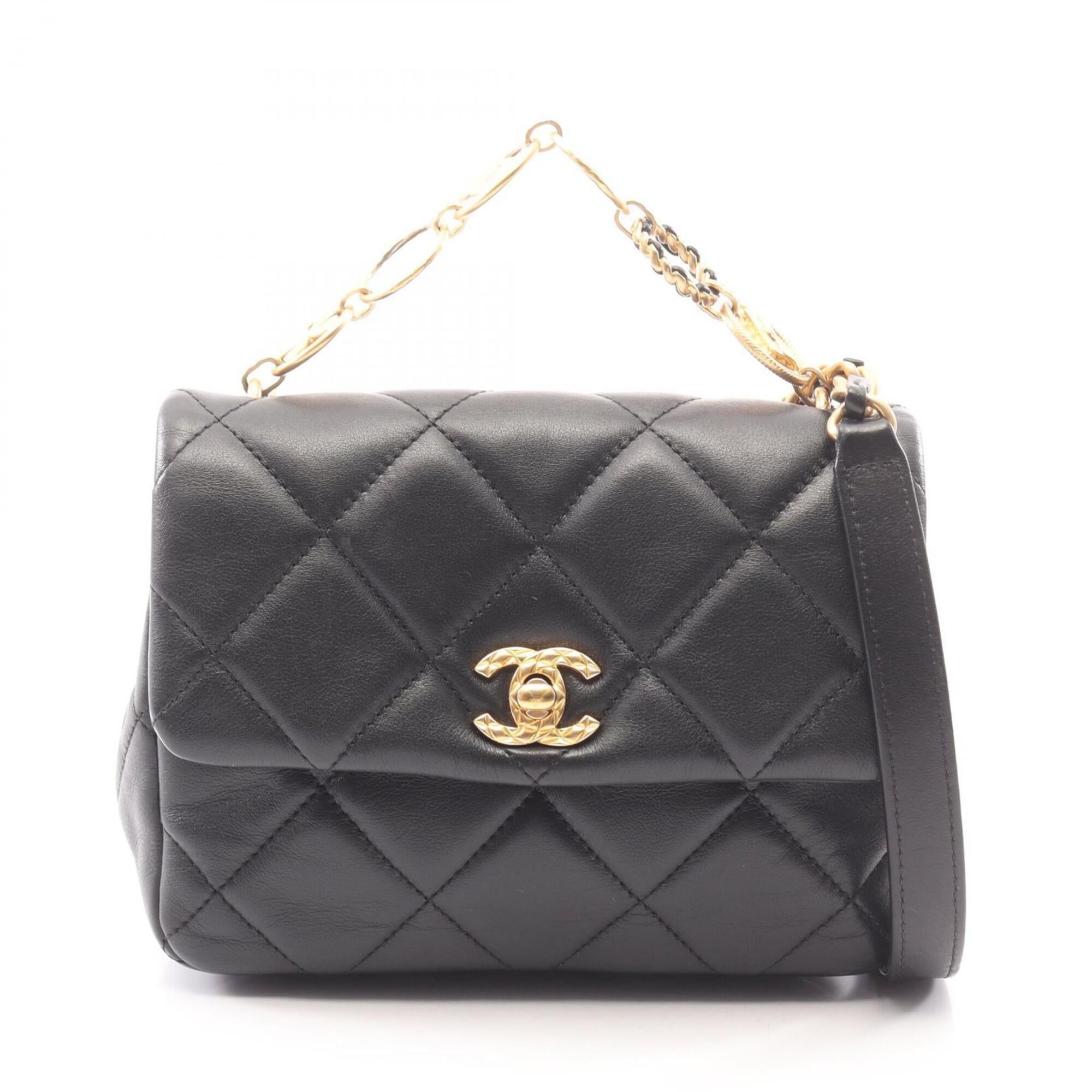 Chanel Black Leather Handbag Shoulder Bag (Pre-Owned)