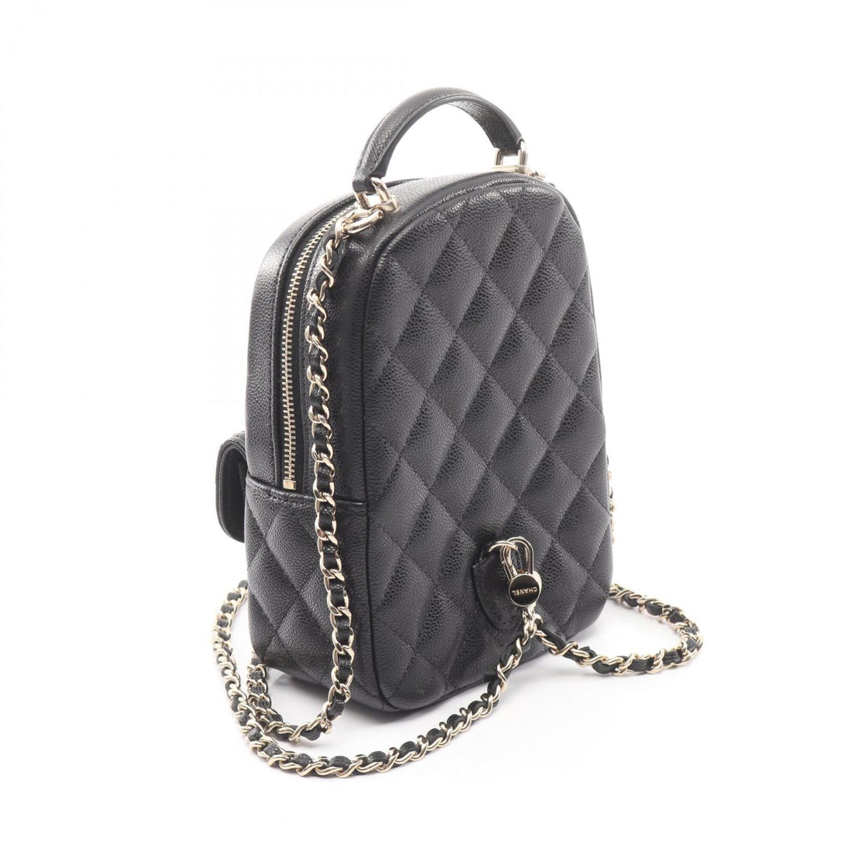 Chanel Black Grained Calfskin Backpack Handbag (Pre-Owned)