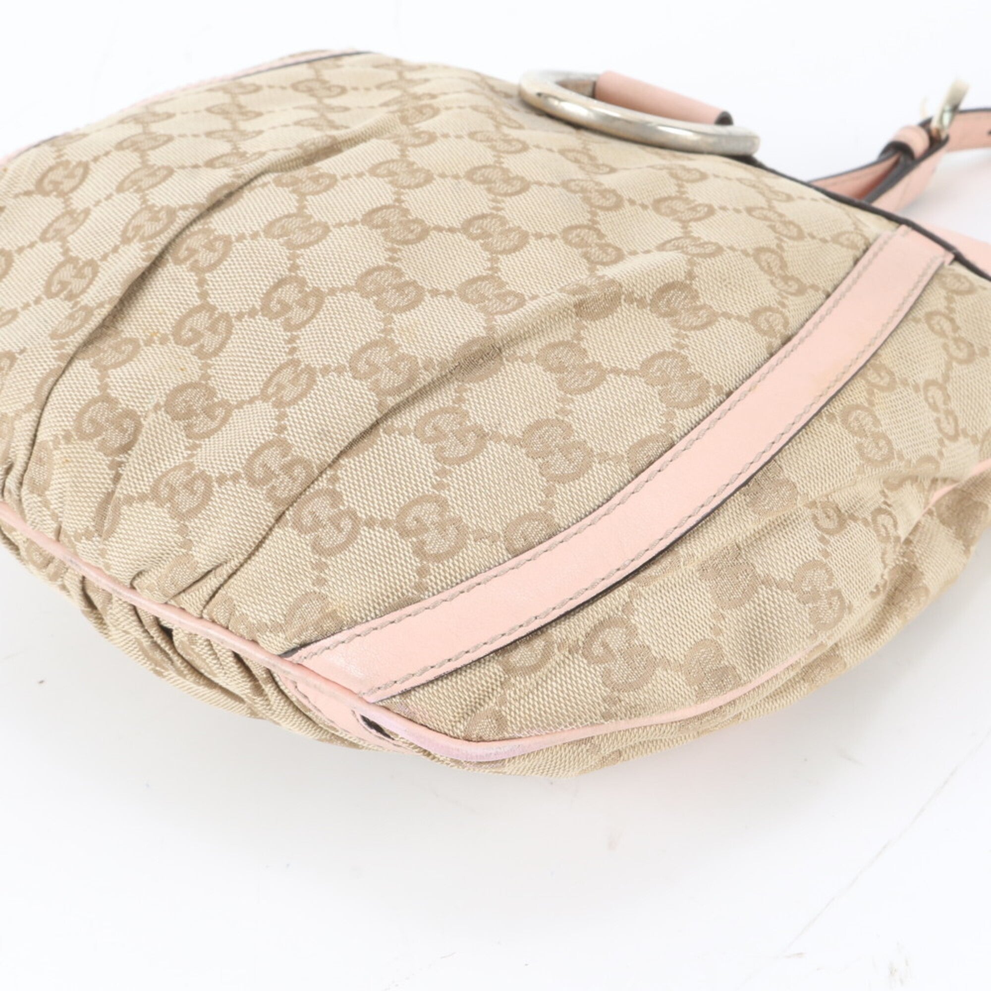 Gucci Brown Pink Leather Canvas Handbag Shoulder Bag Tote Bag (Pre-Owned)