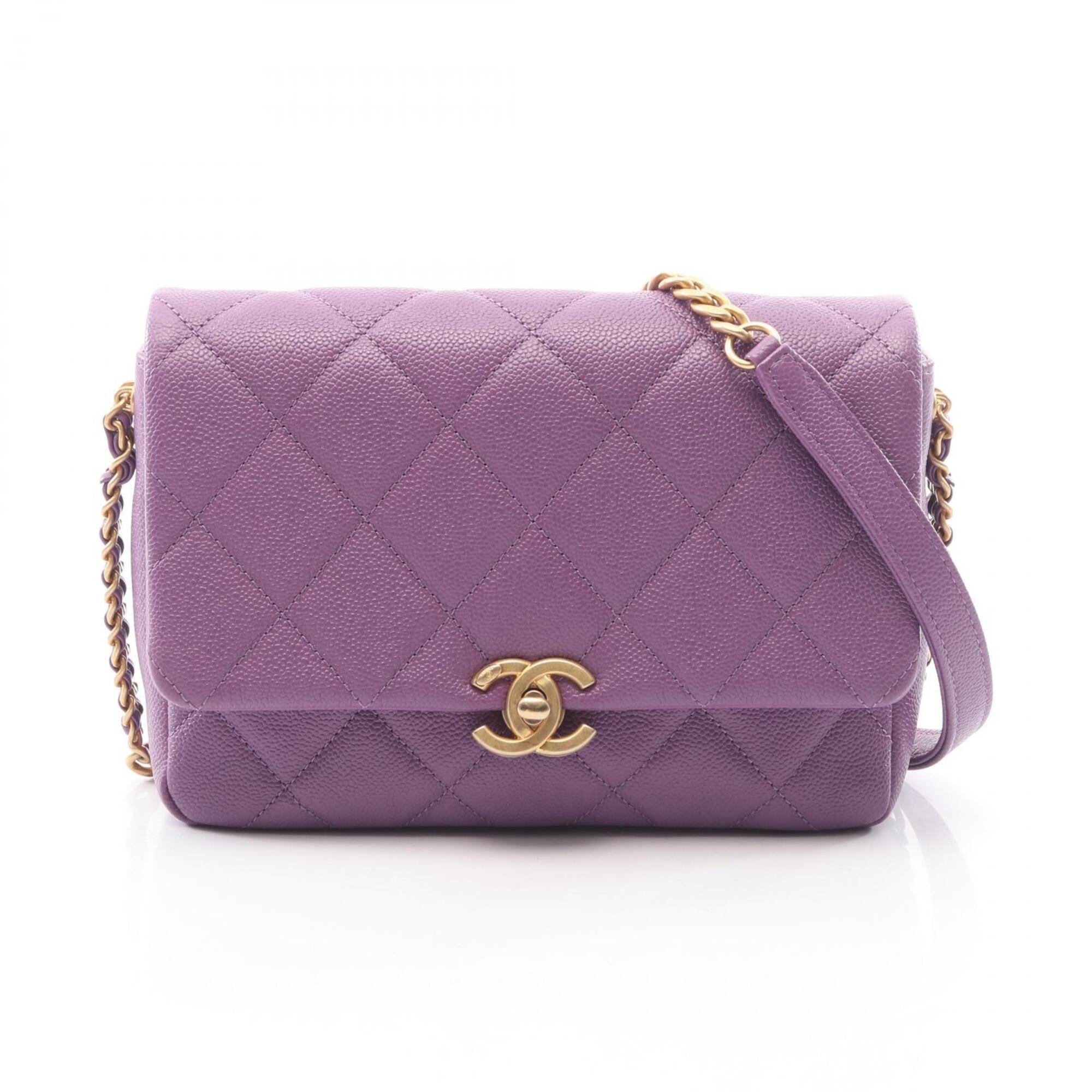 Chanel Purple Grained Calfskin Handbag Shoulder Bag (Pre-Owned)
