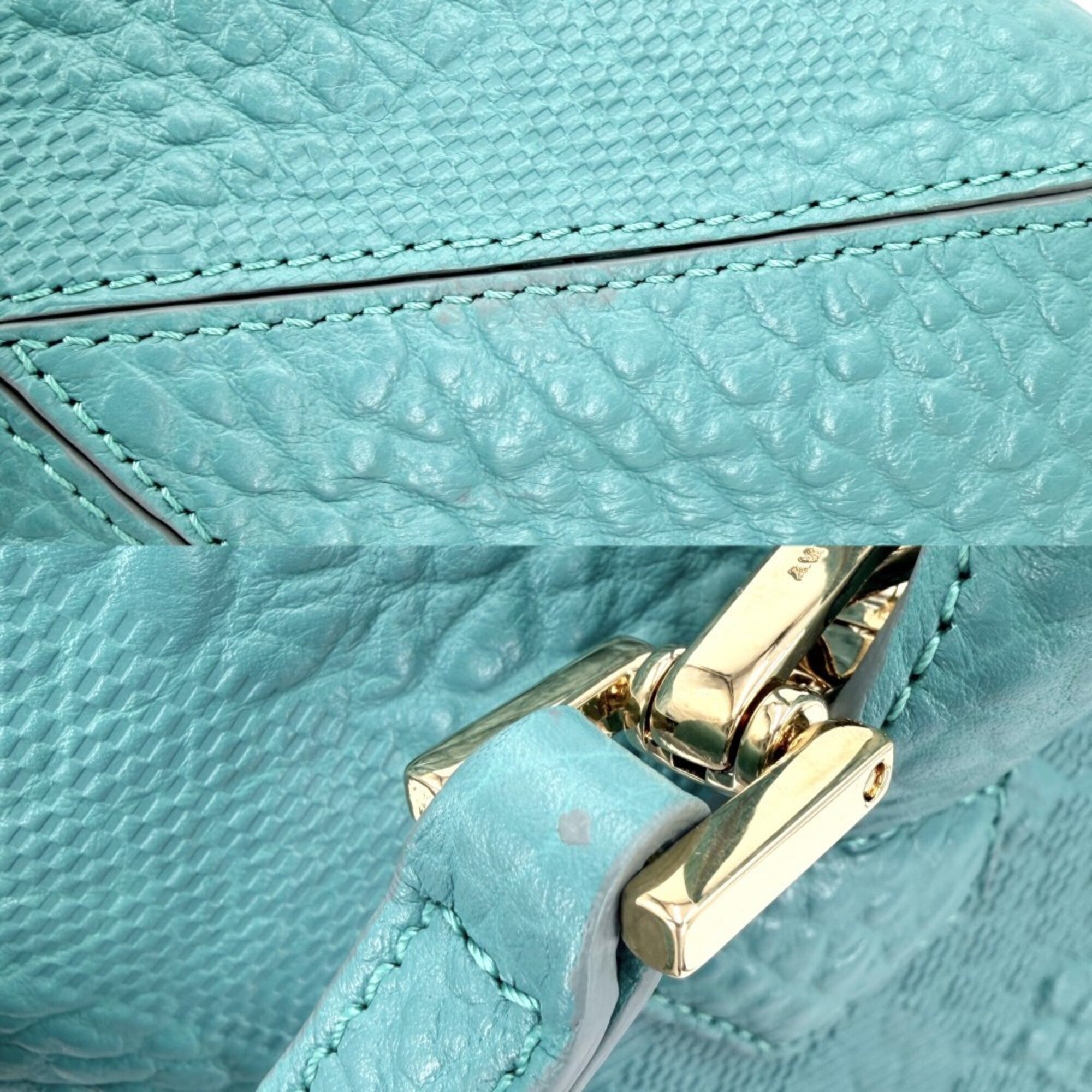 Burberry Blue Turquoise Leather Shoulder Bag Tote Bag (Pre-Owned)