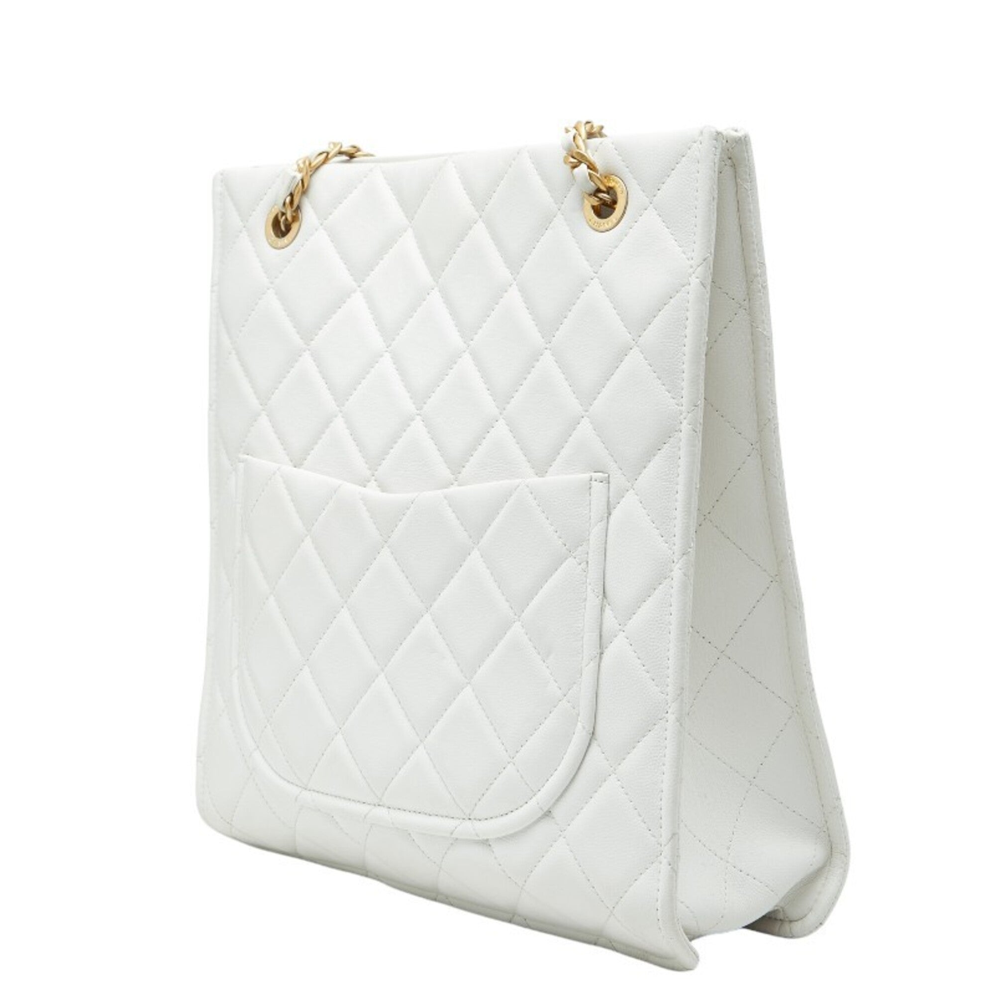 Chanel White Grained Calfskin Shoulder Bag Tote Bag (Pre-Owned)