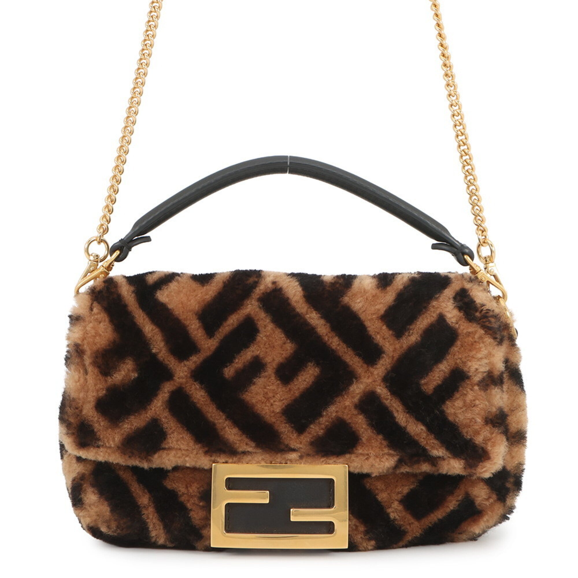 Fendi Black Brown Zucca Handbag Shoulder Bag (Pre-Owned)