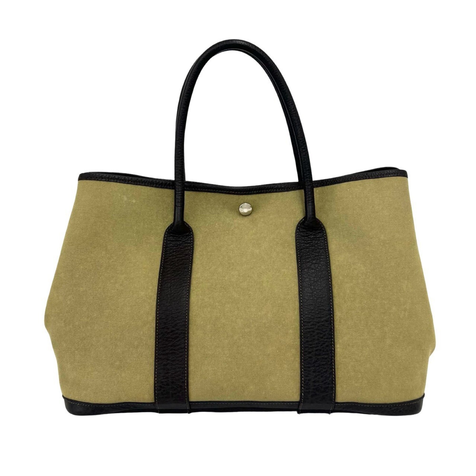 Hermes Brown Khaki Toile Officier Buffalo Leather Handbag Tote Bag (Pre-Owned)