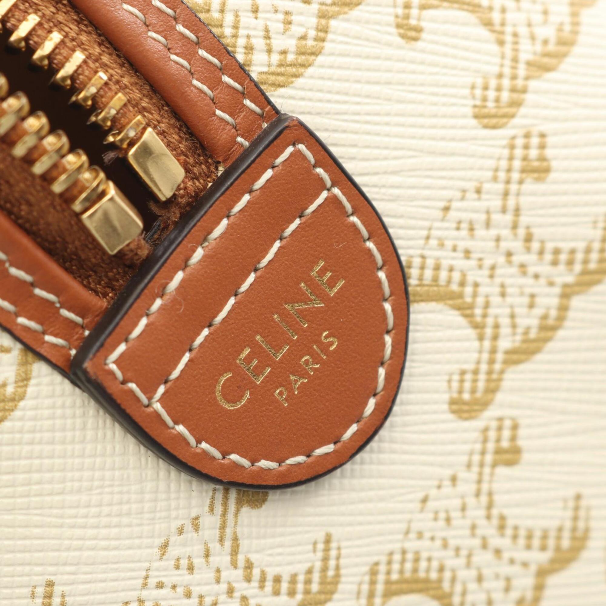 Celine Brown Ivory Coated Canvas Leather Handbag (Pre-Owned)