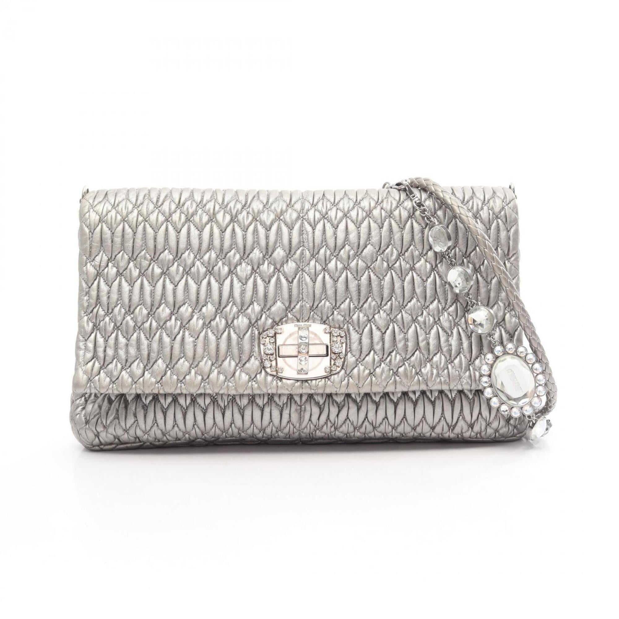 Miu Miu Matelasse Silver Leather Handbag Shoulder Bag (Pre-Owned)