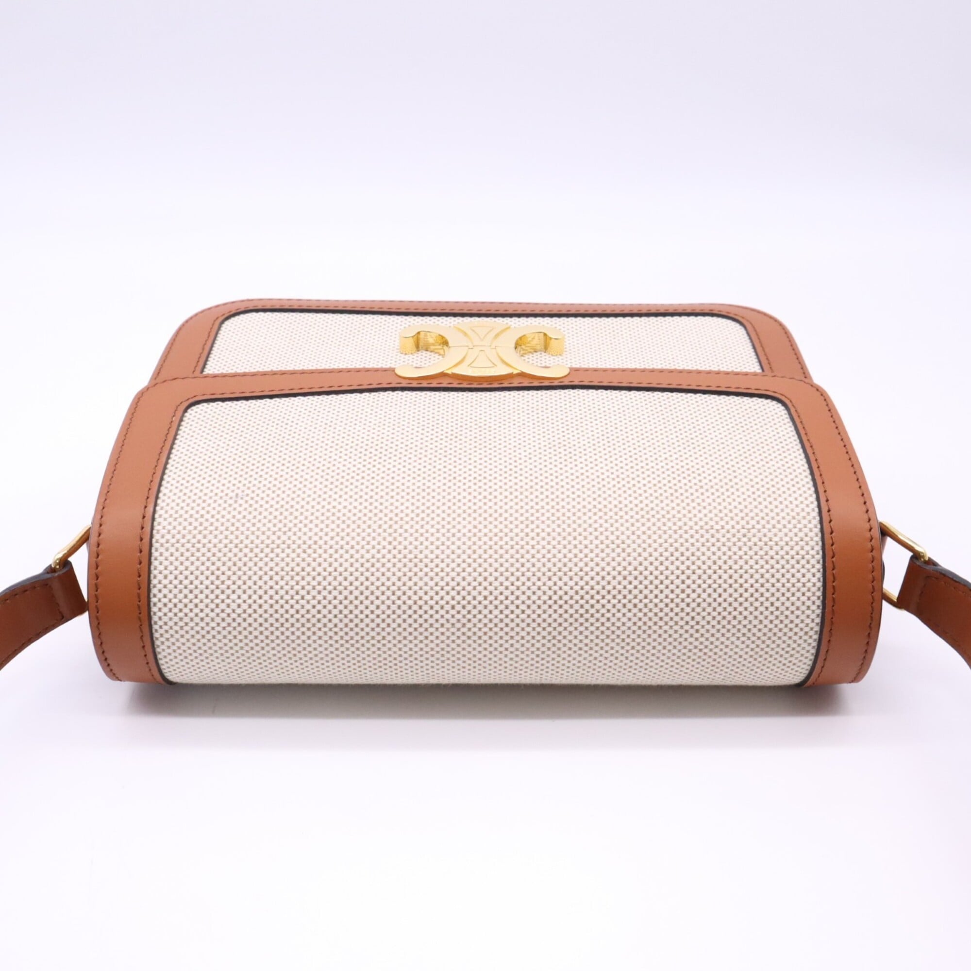 Celine Beige Brown Canvas Leather Shoulder Bag (Pre-Owned)