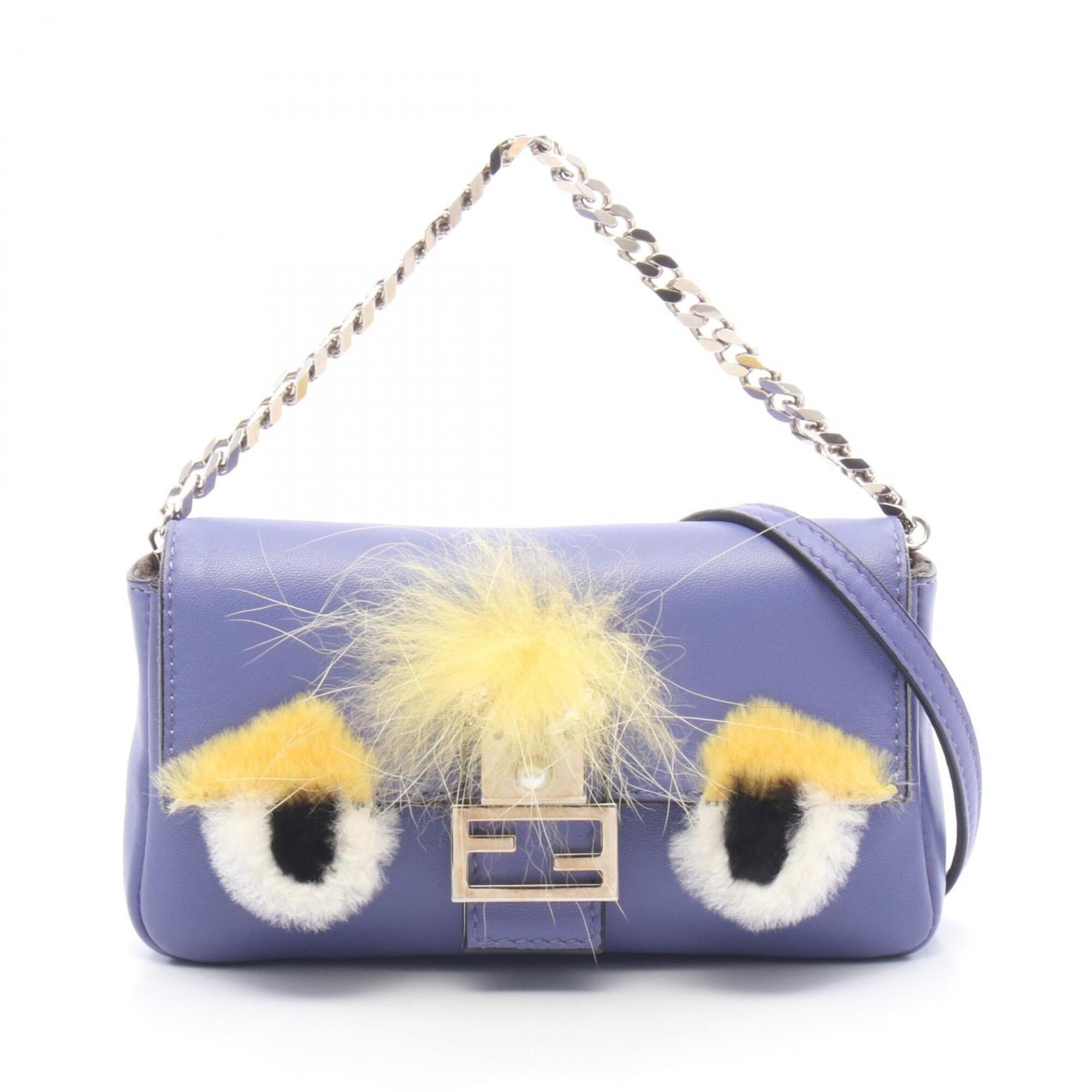 Fendi Multi-Color Purple Yellow Leather Fur Handbag Shoulder Bag (Pre-Owned)