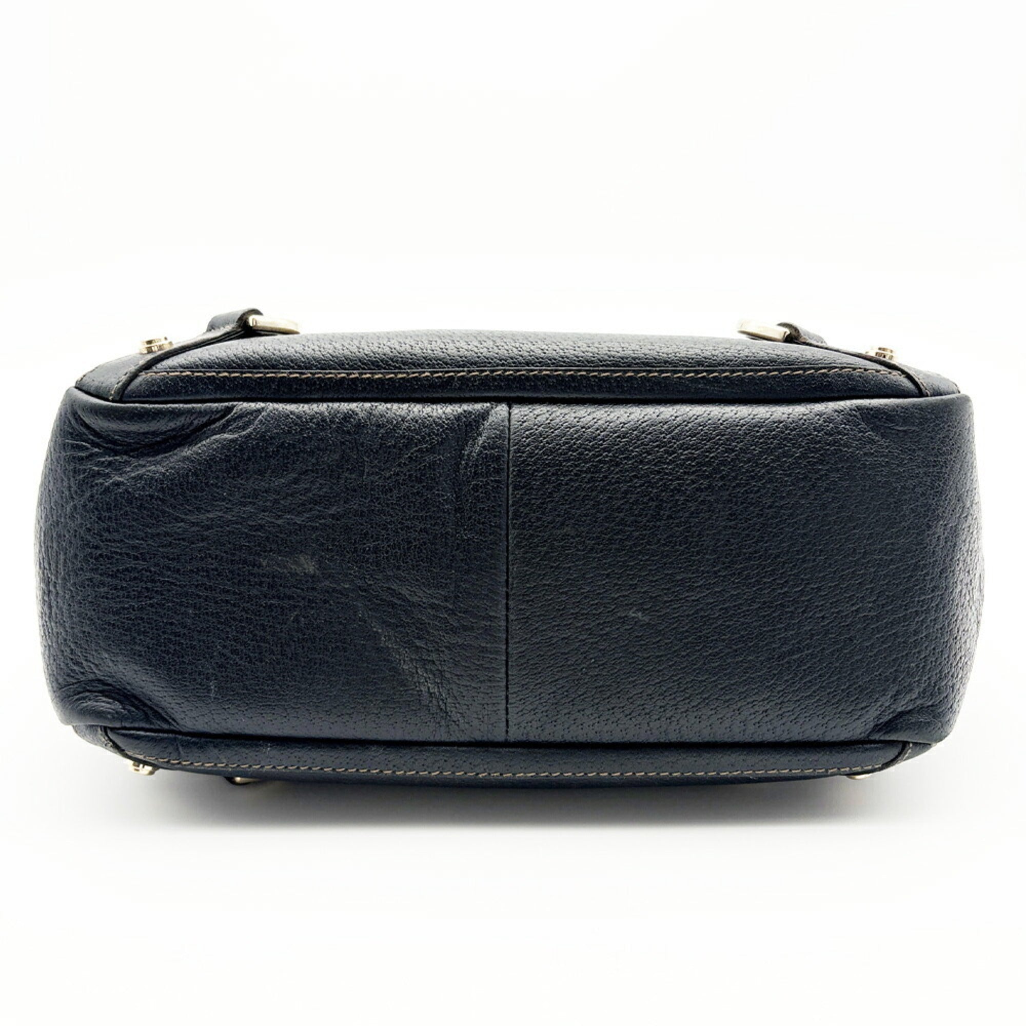 Gucci Navy Leather Canvas Tote Bag (Pre-Owned)