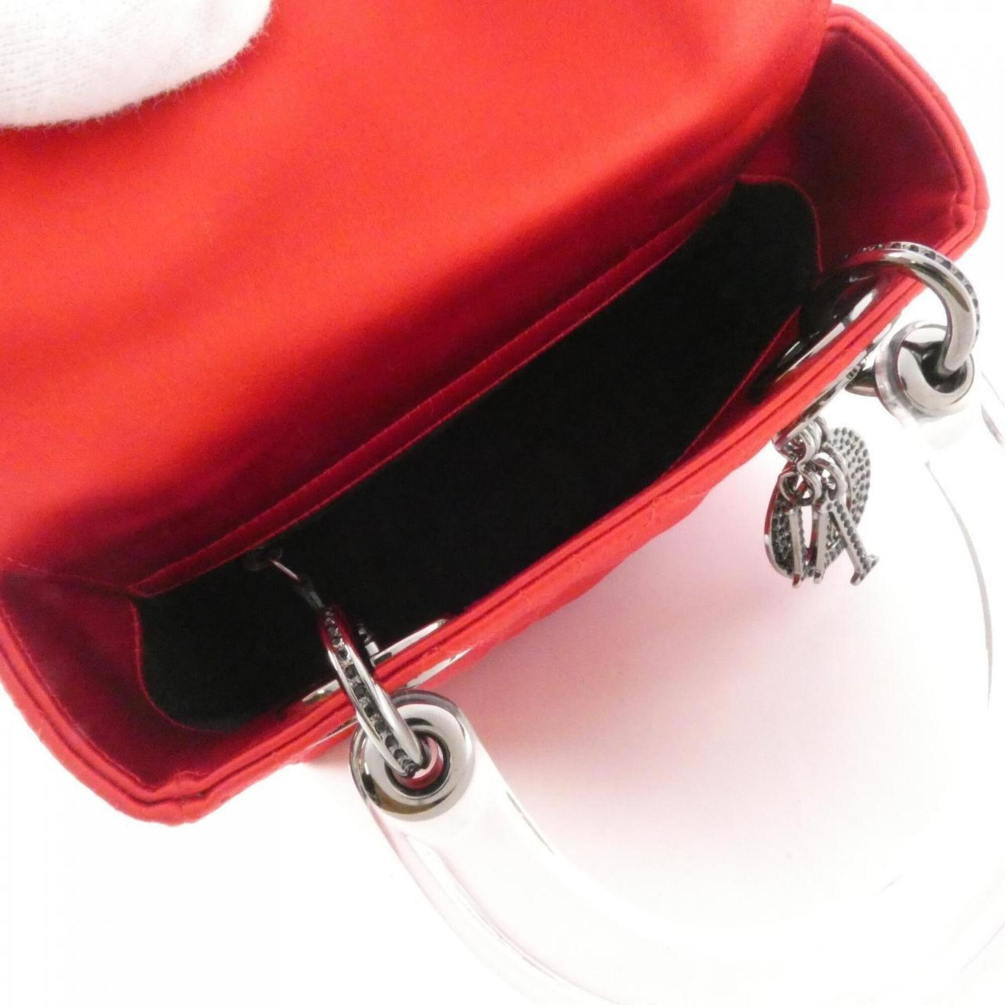 Christian Dior Clear Red Color Satin Handbag (Pre-Owned)
