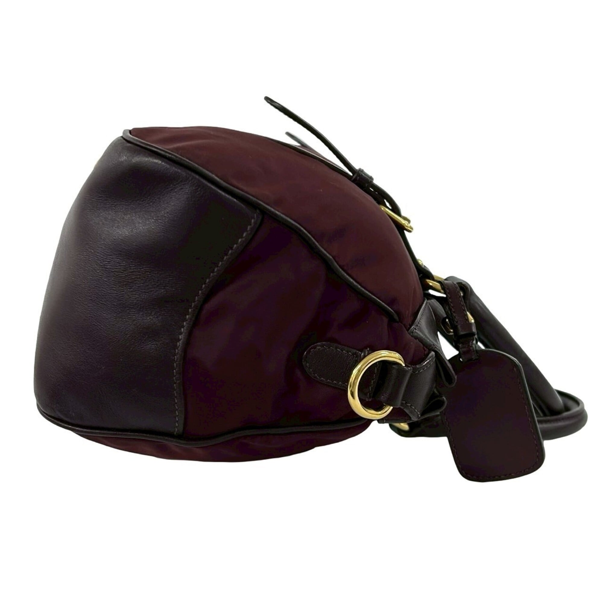 Prada Red Color Wine Leather Nylon Handbag Shoulder Bag (Pre-Owned)
