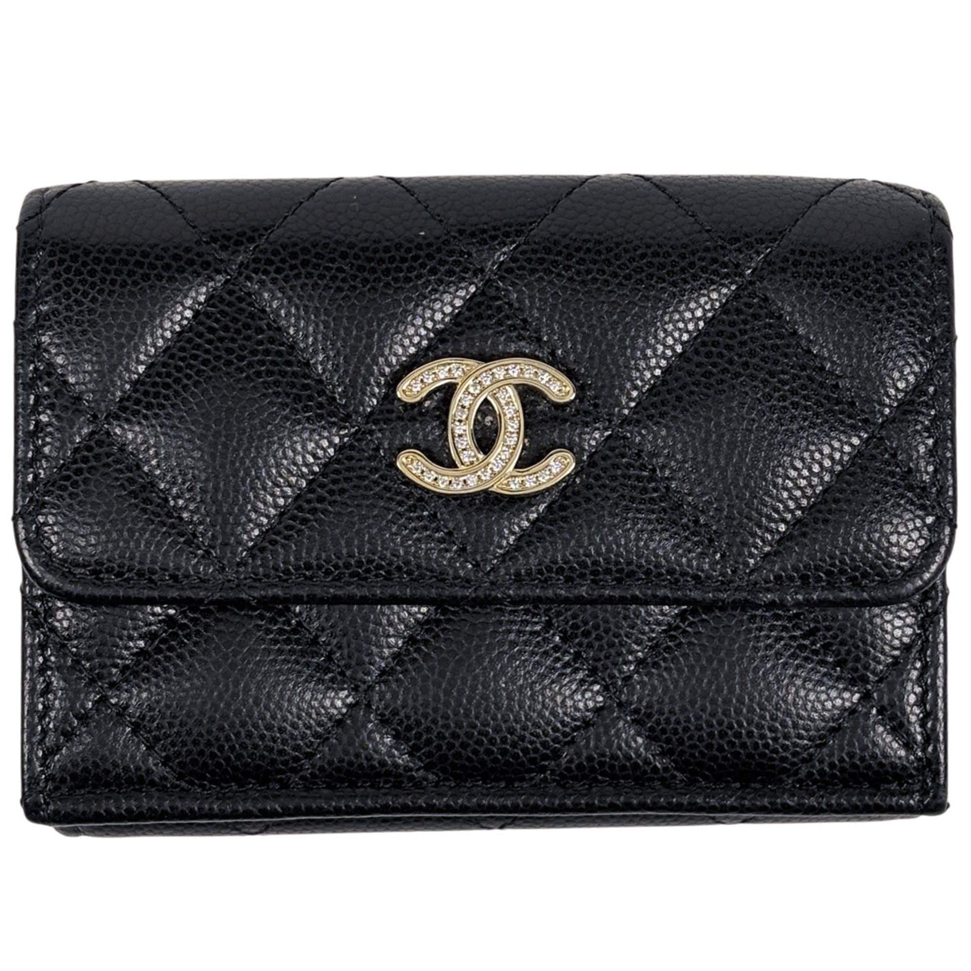 Chanel Black Grained Calfskin Wallet (Tri-Fold) (Pre-Owned)