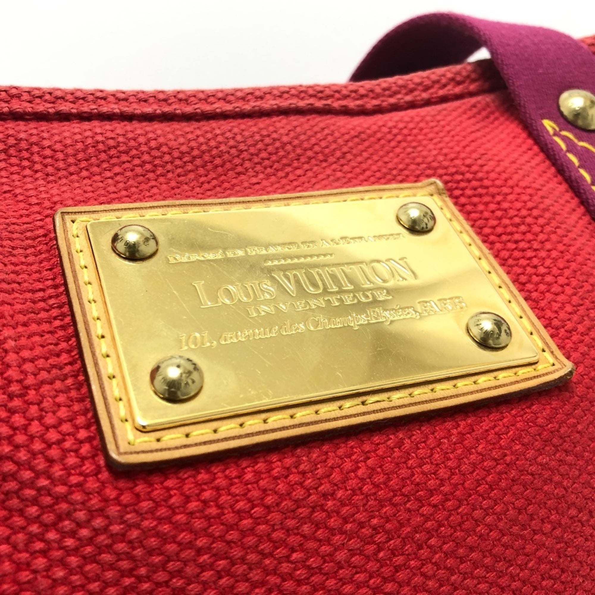 Louis Vuitton Red Color Canvas Tote Bag (Pre-Owned)