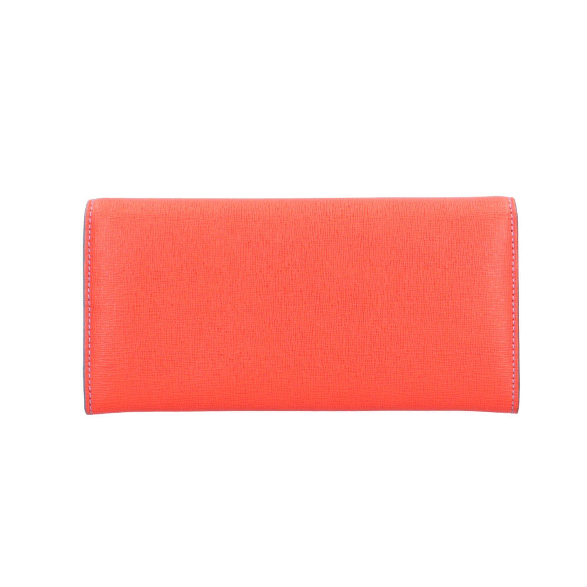 Fendi Blue Pink Red Color Leather Long Wallet (Bi-Fold) (Pre-Owned)