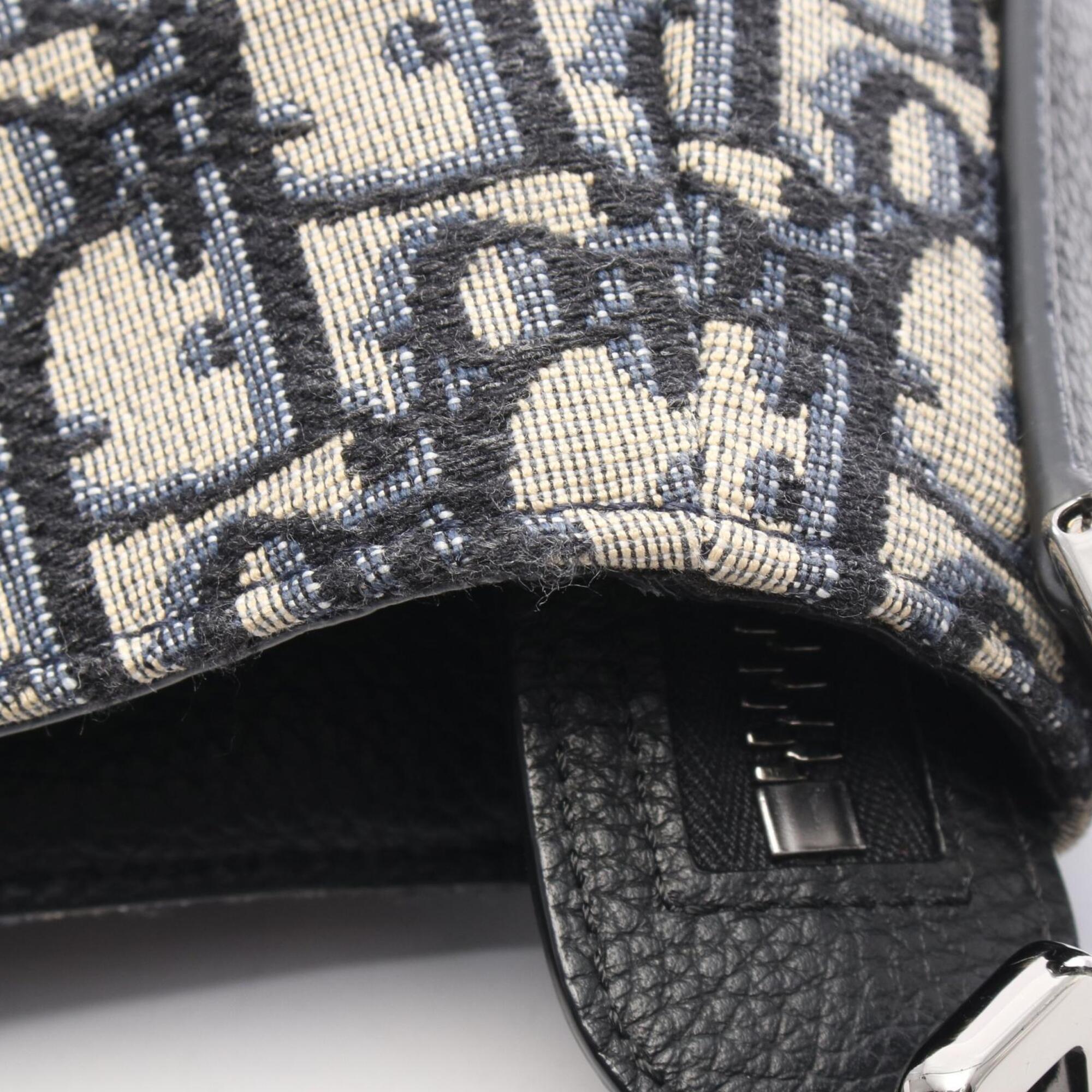 Christian Dior Beige Navy Canvas Leather Handbag Saddle Bag Shoulder Bag (Pre-Owned)