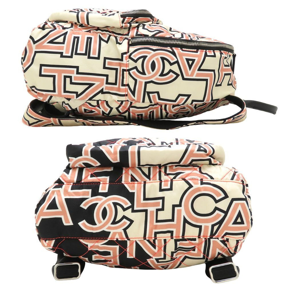 Chanel Black Ivory Pink Nylon Leather Backpack (Pre-Owned)