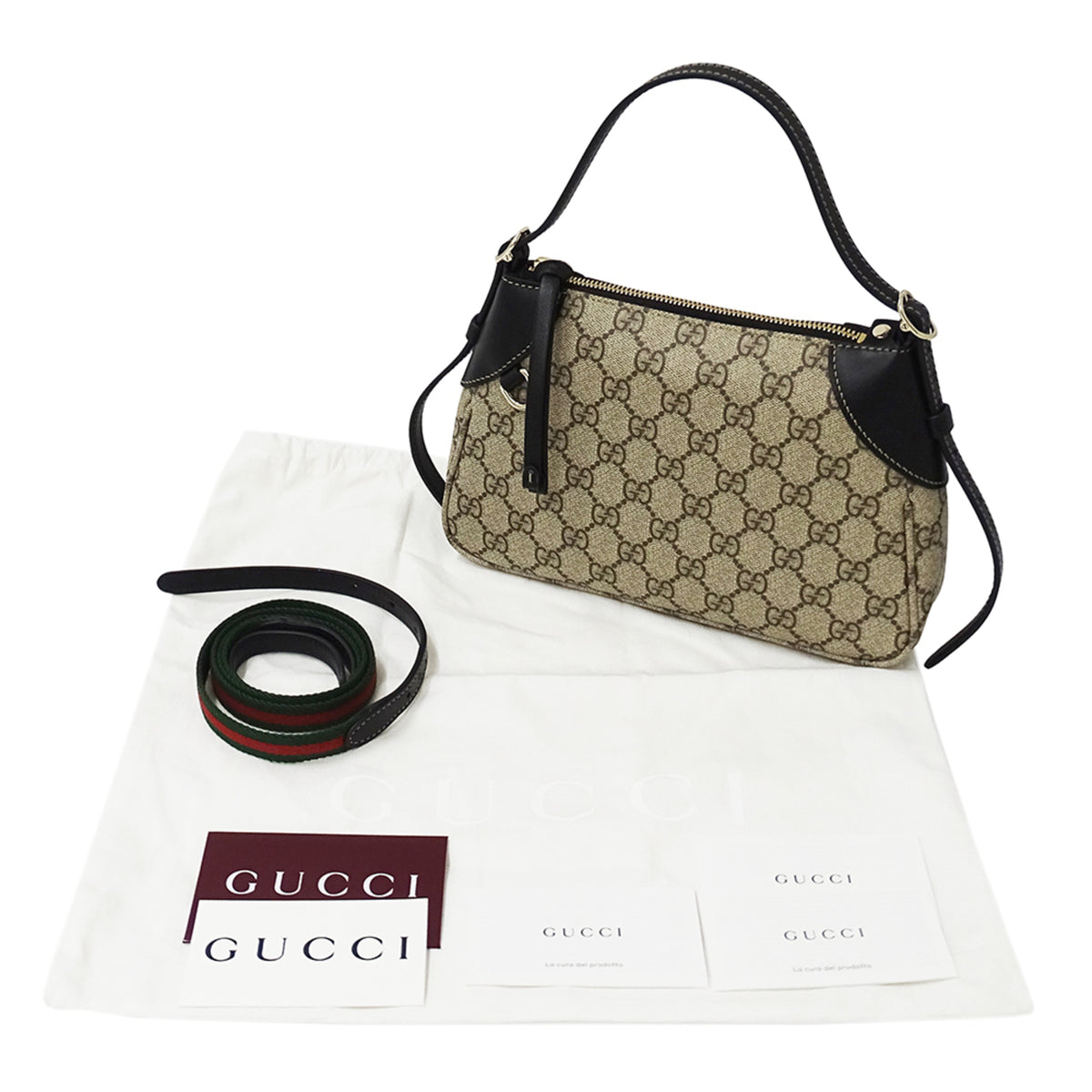 Gucci Beige Black Coated Canvas Handbag Pouch Shoulder Bag (Pre-Owned)