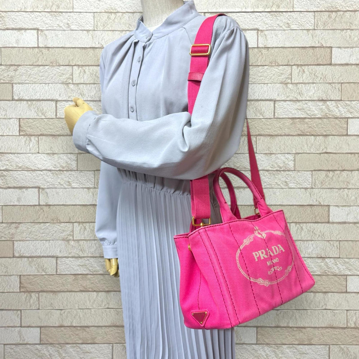 Prada Pink Canvas Shoulder Bag (Pre-Owned)