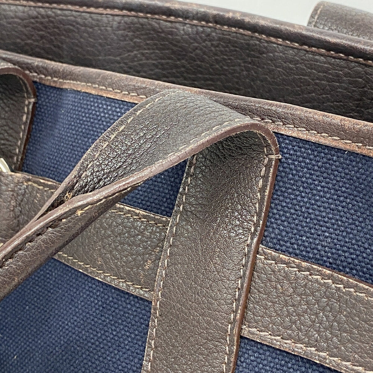 Hermes Brown Navy Toile H Tote Bag (Pre-Owned)