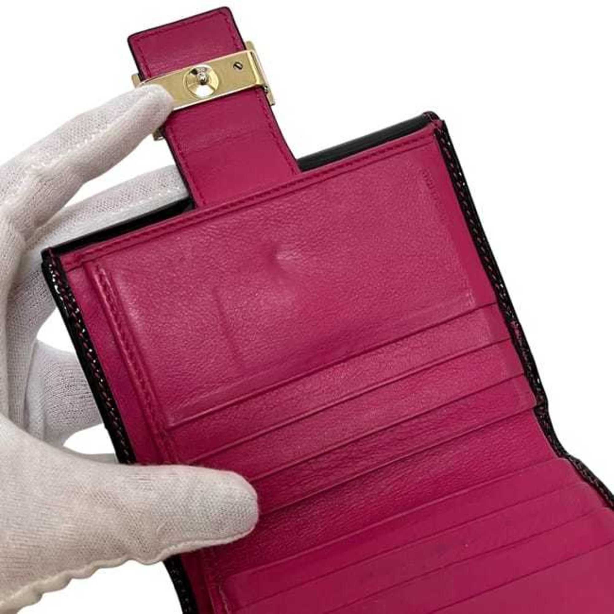 Fendi Black Pink Patent Leather Canvas Leather Wallet (Bi-Fold) (Pre-Owned)