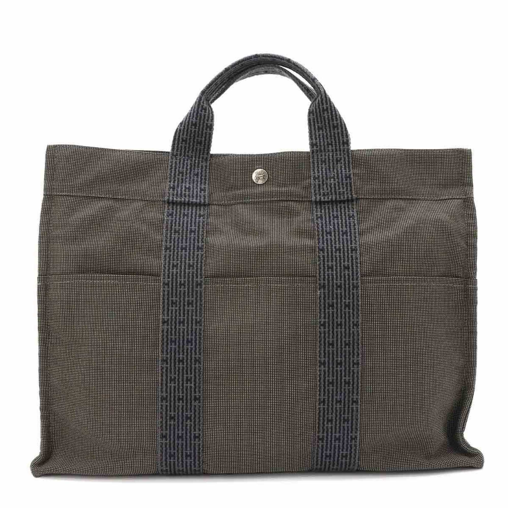 Hermes Gray Canvas Handbag Tote Bag (Pre-Owned)