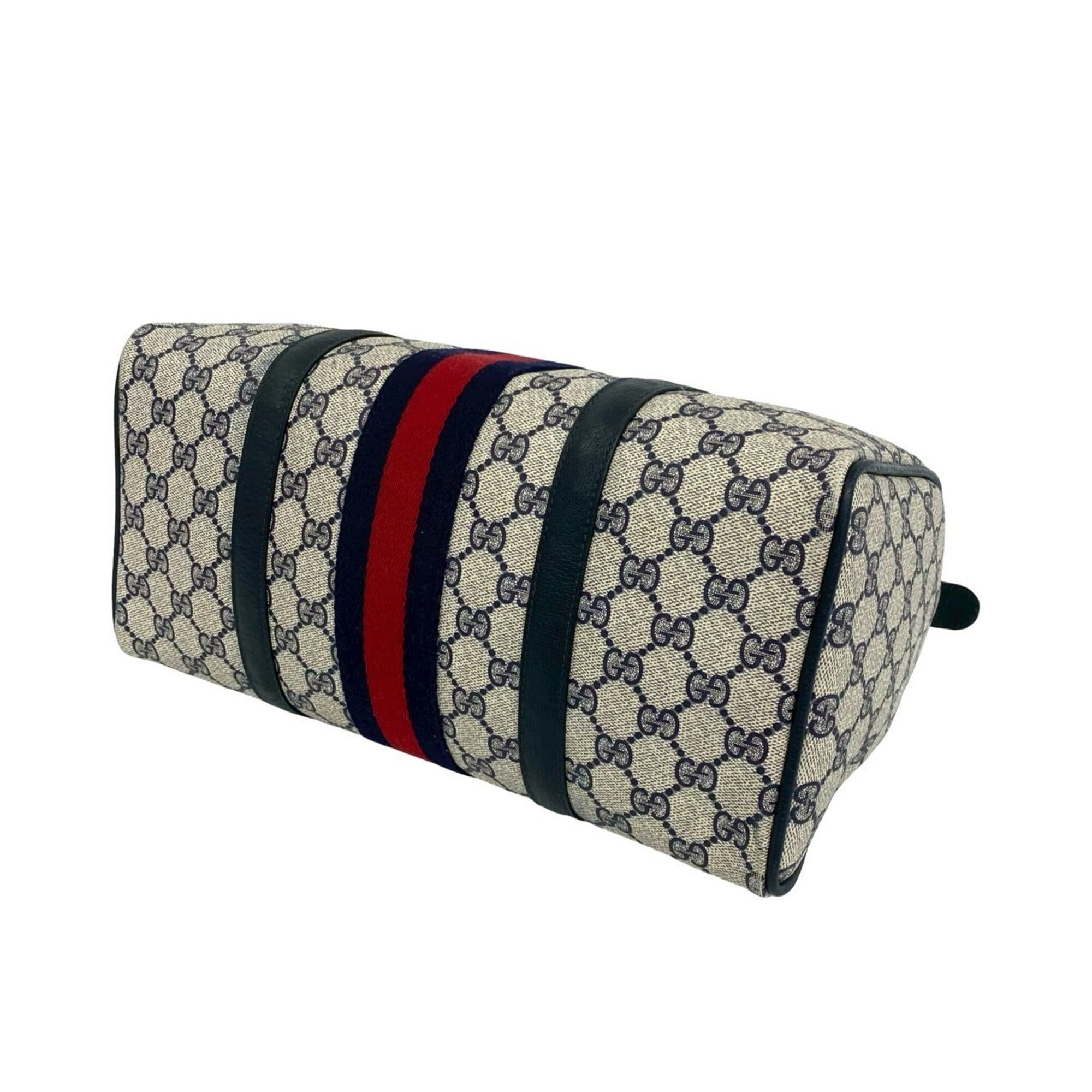 Gucci Navy Red Color Leather Pvc Boston Bag Handbag (Pre-Owned)