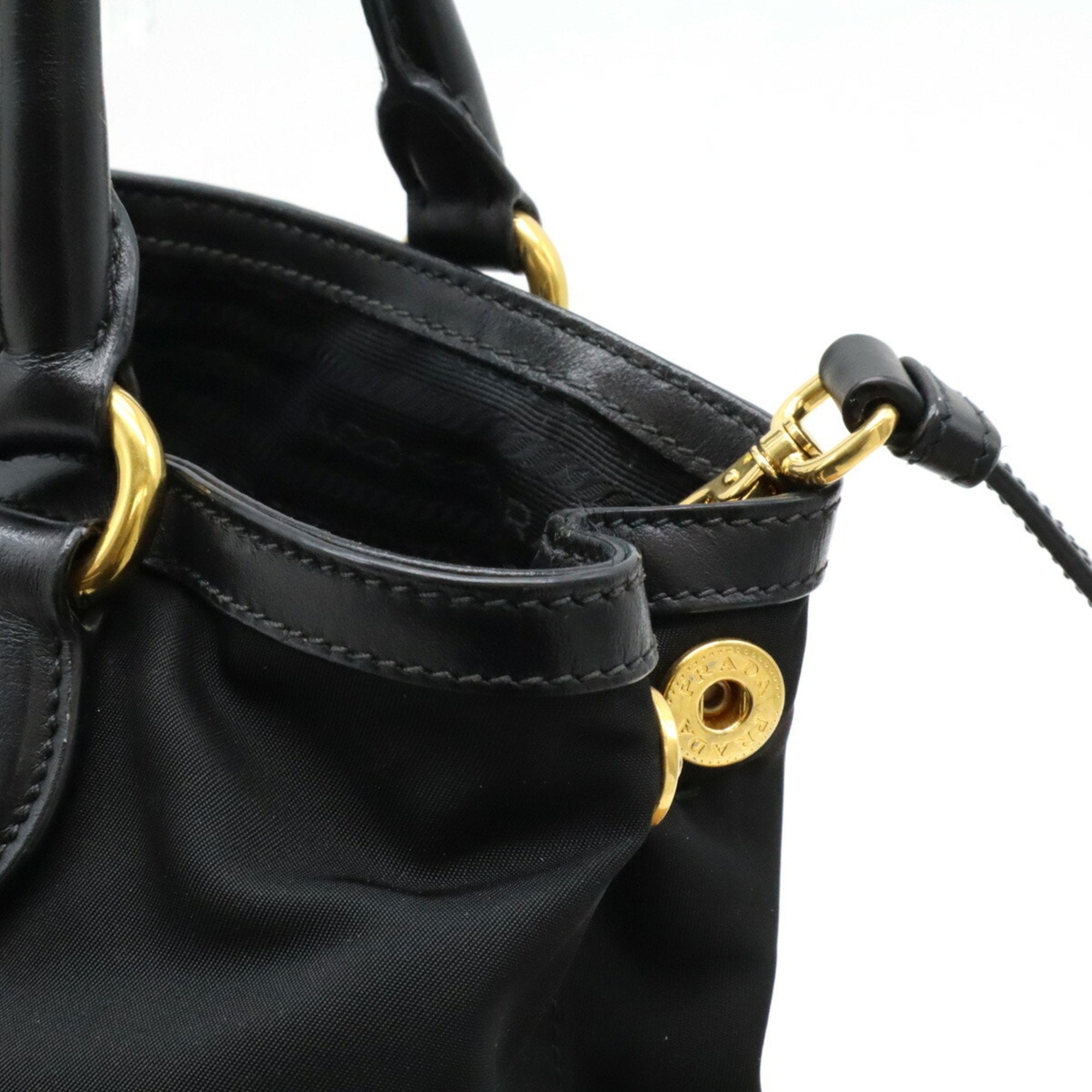 Prada Black Nero Nylon Leather Handbag Shoulder Bag (Pre-Owned)