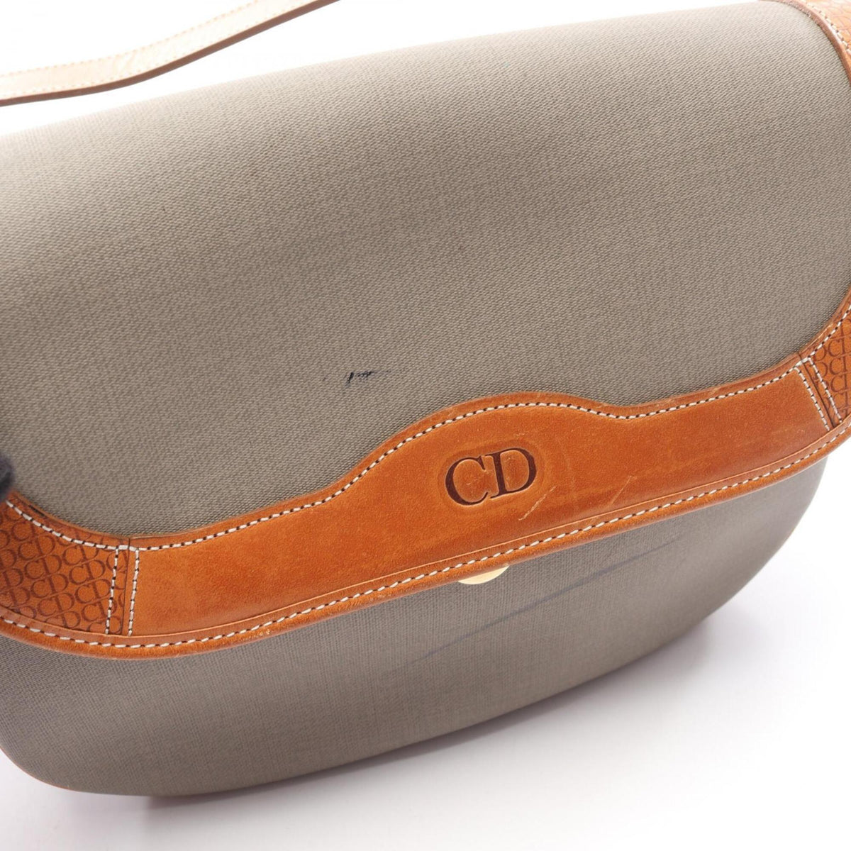 Christian Dior Brown Gray Coated Canvas Leather Handbag Shoulder Bag (Pre-Owned)