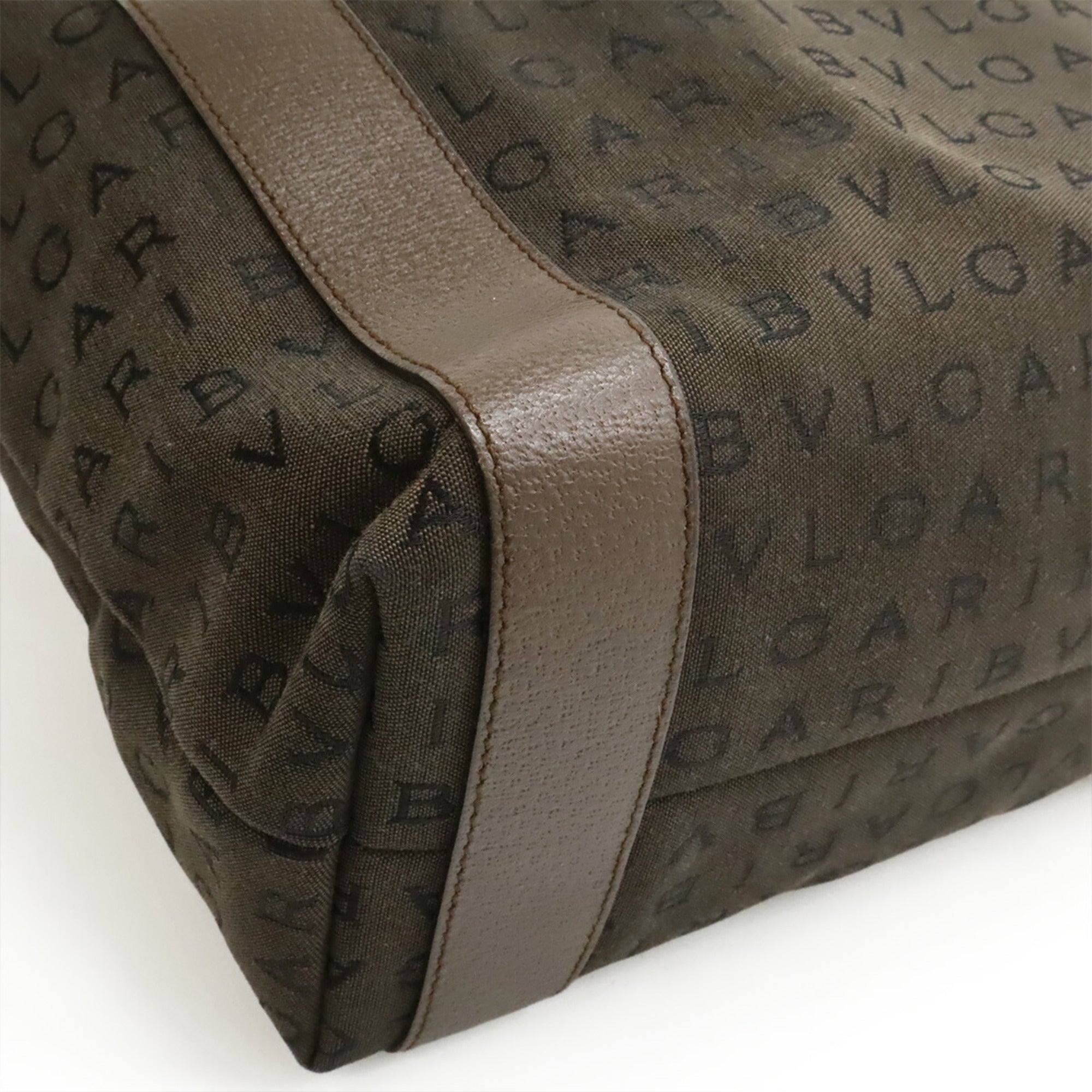 Bvlgari Logomania Dark Brown Canvas Leather Handbag Shoulder Bag Tote Bag (Pre-Owned)