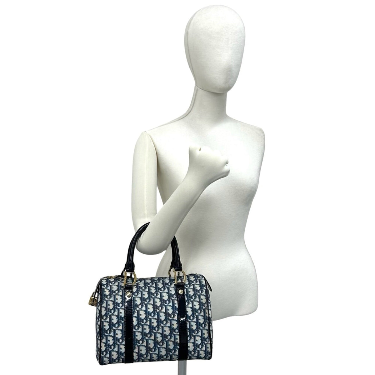 Christian Dior Navy Pvc Leather Boston Bag Handbag (Pre-Owned)