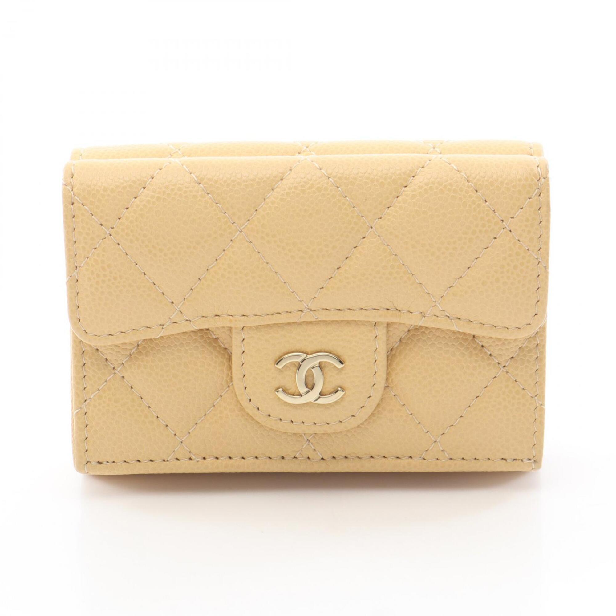 Chanel Beige Grained Calfskin Wallet (Tri-Fold) (Pre-Owned)