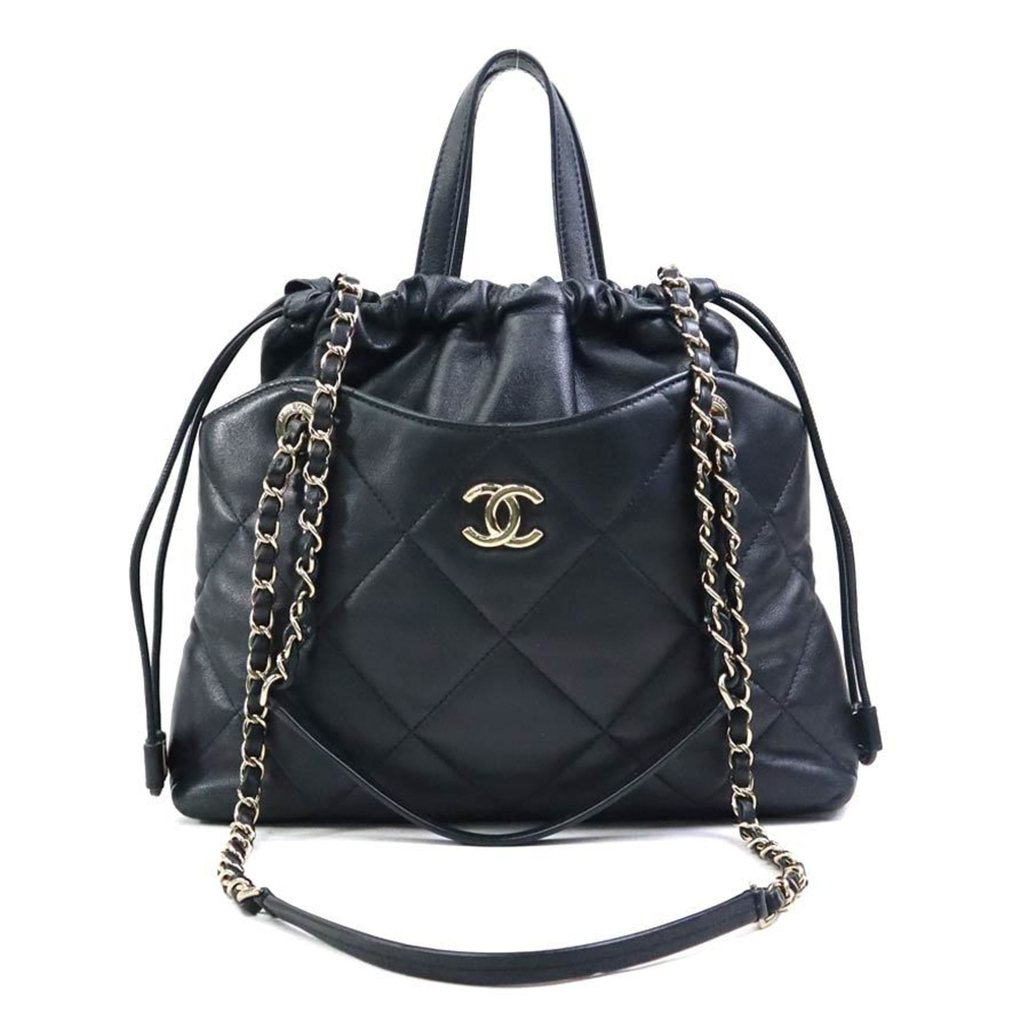 Chanel Black Leather Handbag Shoulder Bag (Pre-Owned)