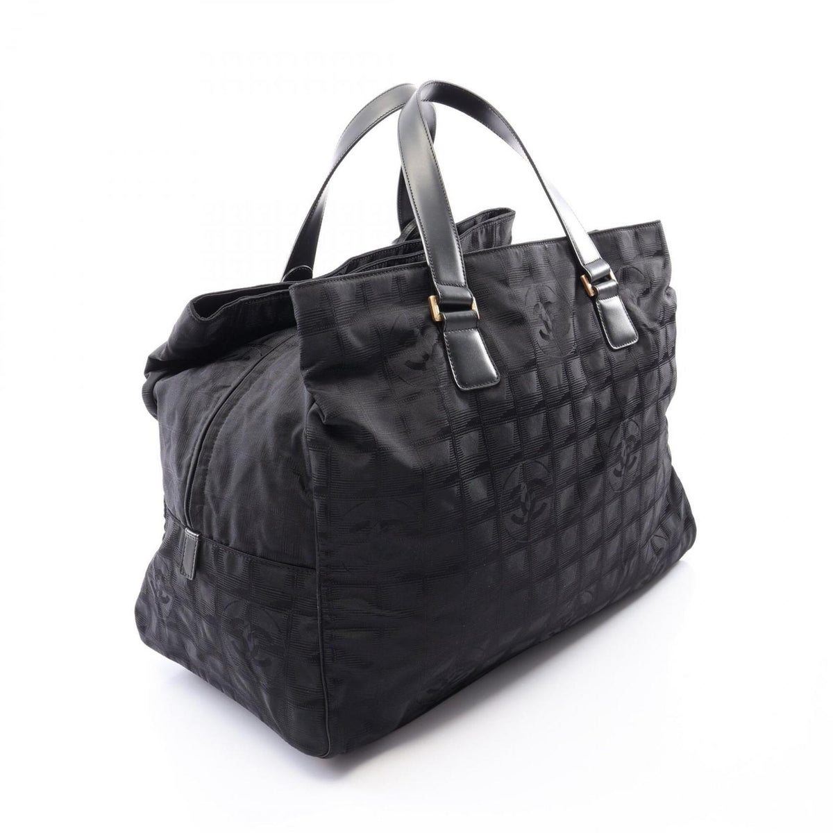 Chanel Black Leather Nylon Canvas Boston Bag Handbag (Pre-Owned)