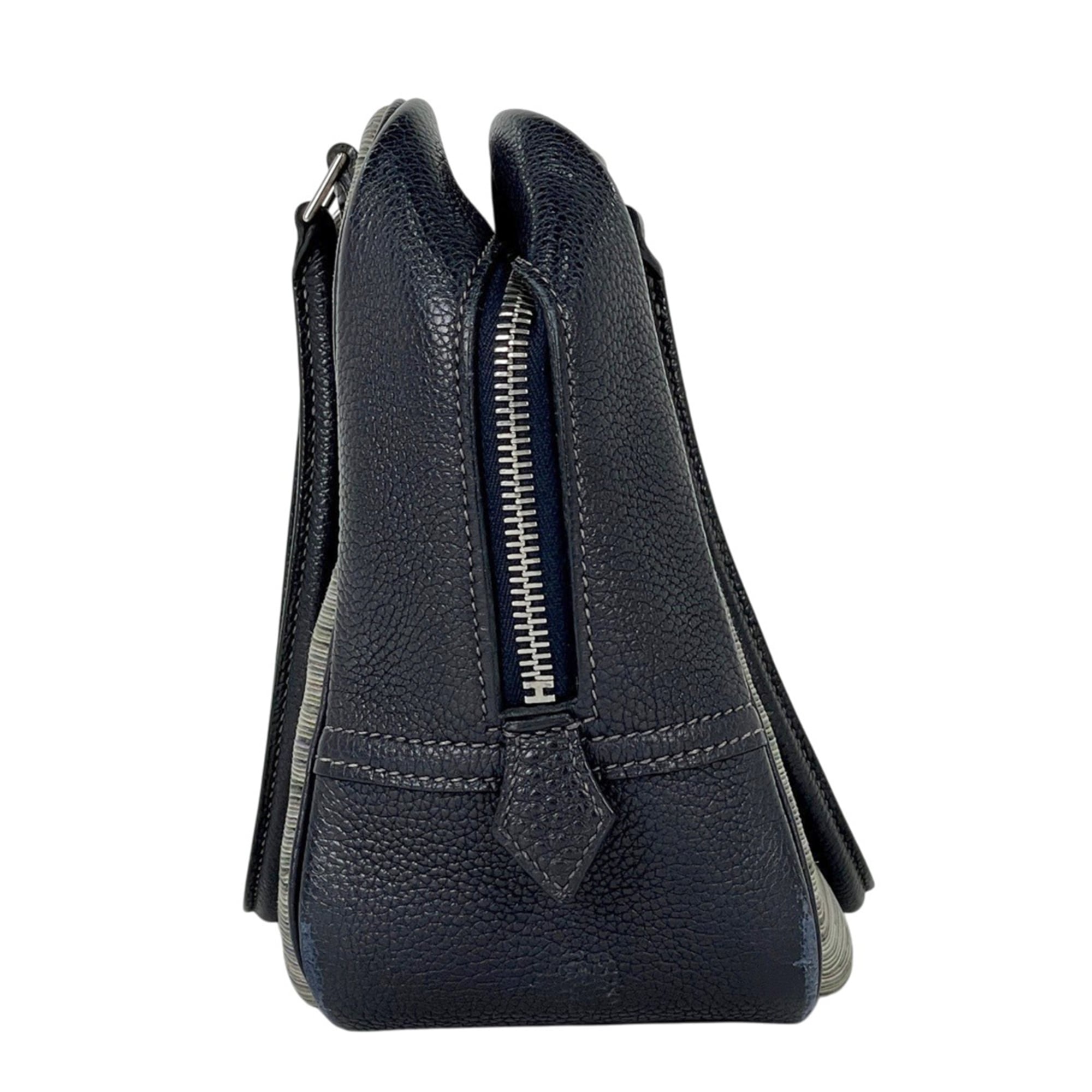 Hermes Navy Taurillon Clemence Leather Vibrato Leather Handbag (Pre-Owned)