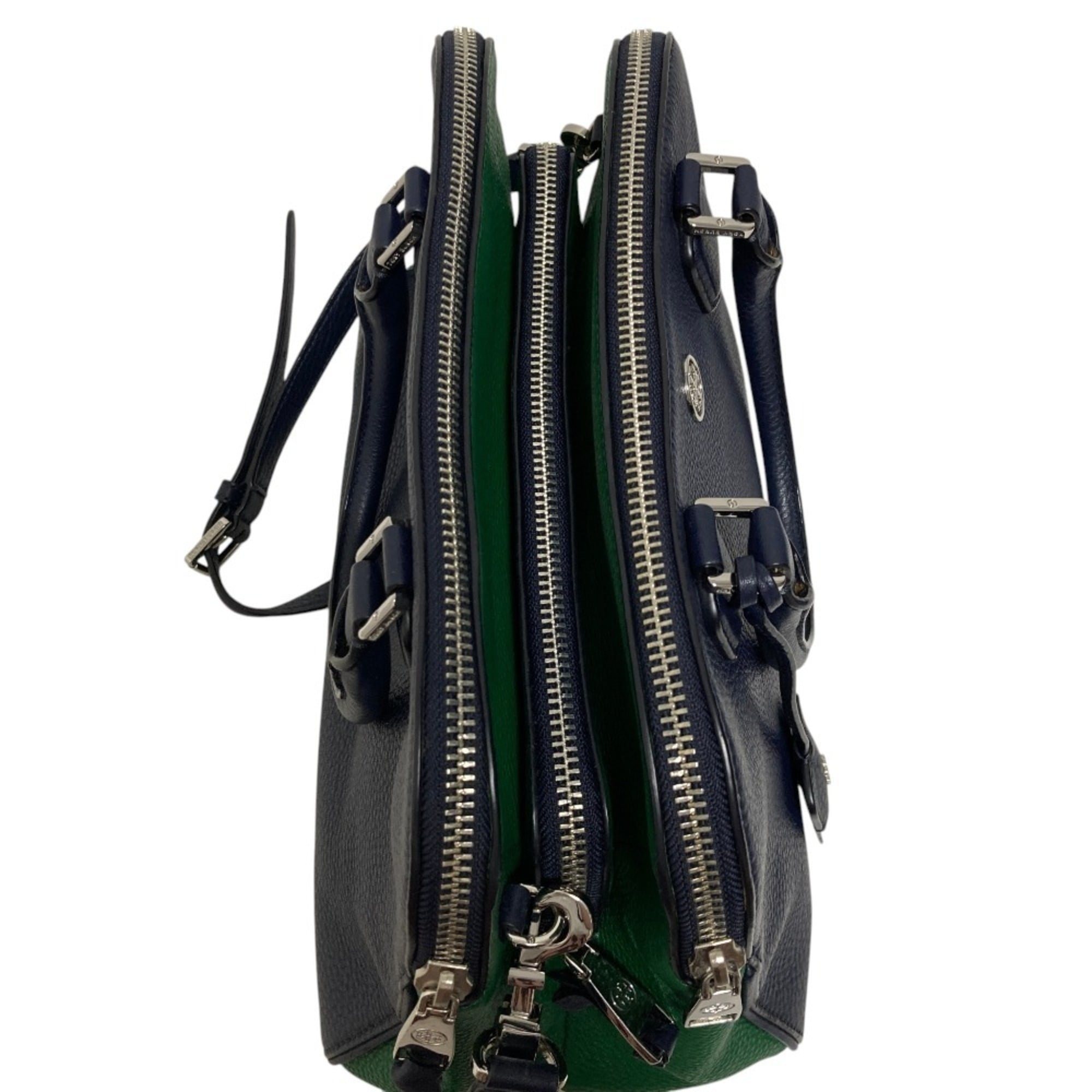 Tory Burch Green Navy Leather Shoulder Bag (Pre-Owned)