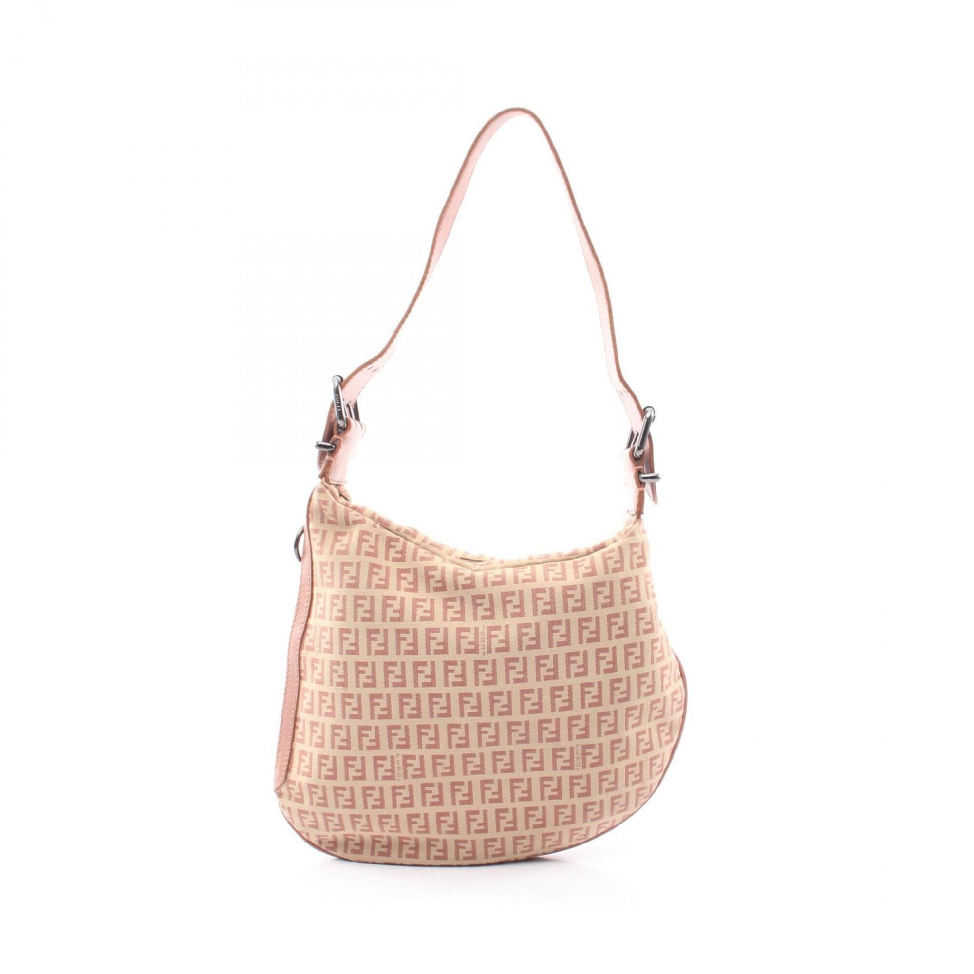 Fendi Zucchino Ivory Pink Canvas Leather Handbag Shoulder Bag (Pre-Owned)