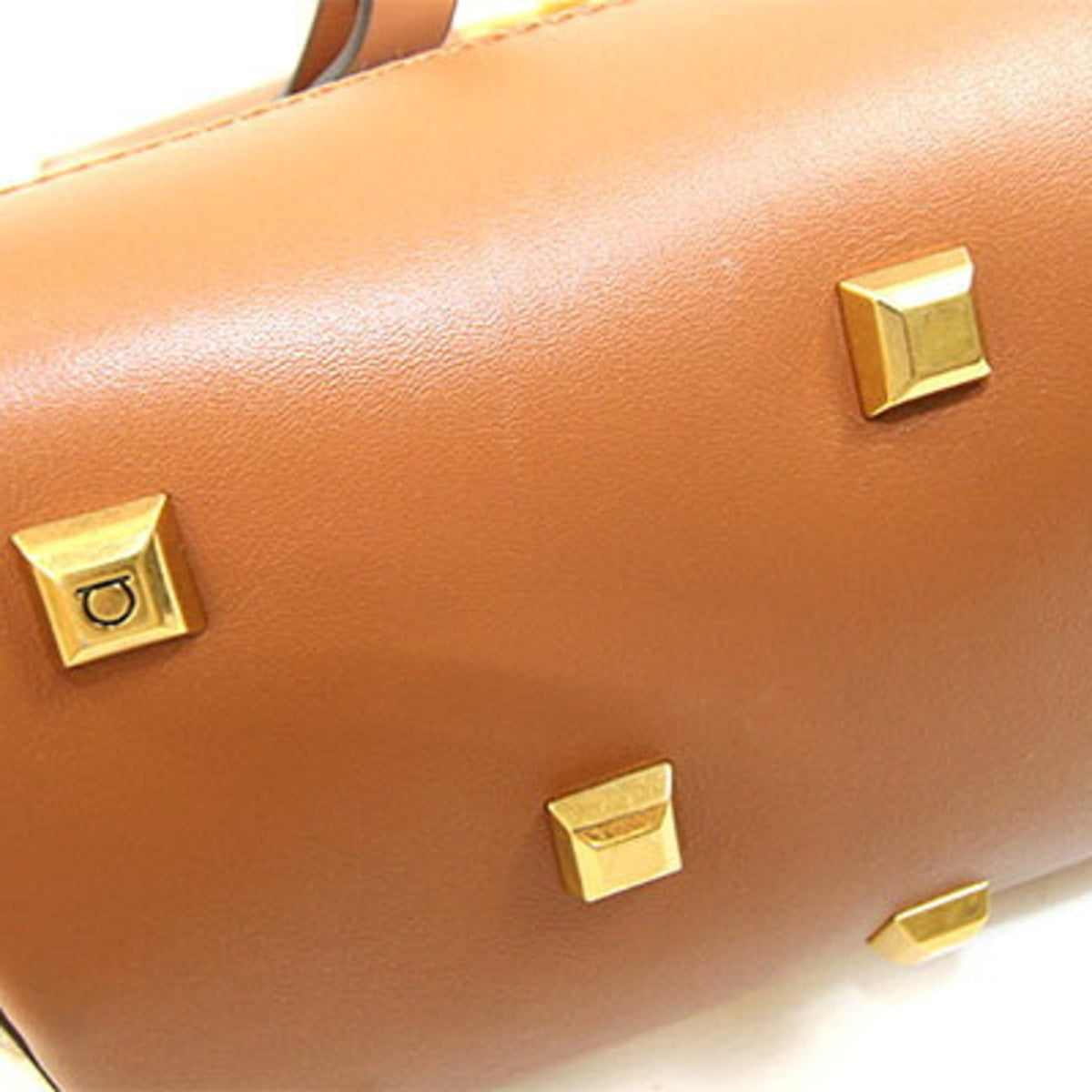 Salvatore Ferragamo Gancini Beige Brown Fabric Leather Handbag Pouch (Pre-Owned)