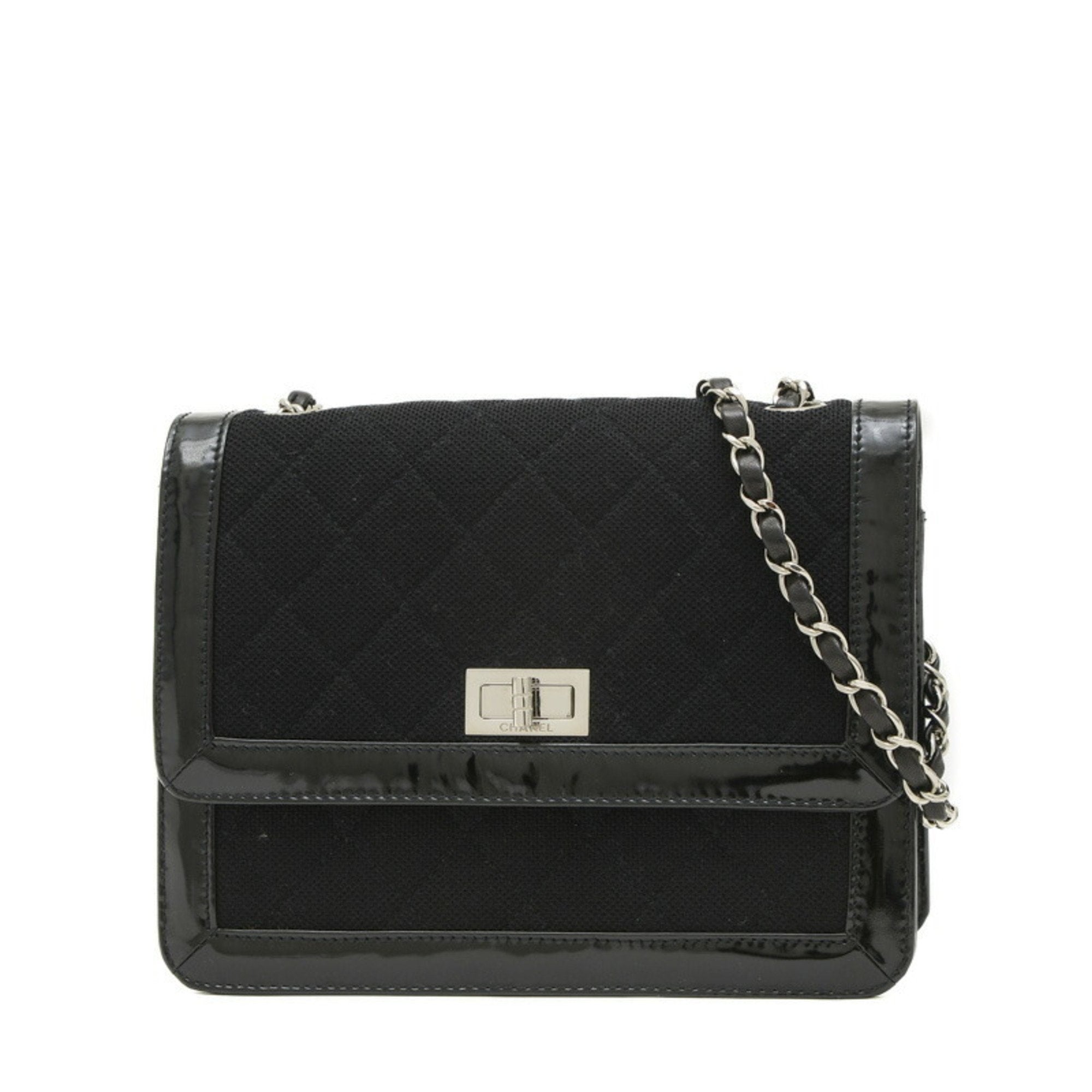 Chanel Black Cotton Patent Leather Shoulder Bag (Pre-Owned)