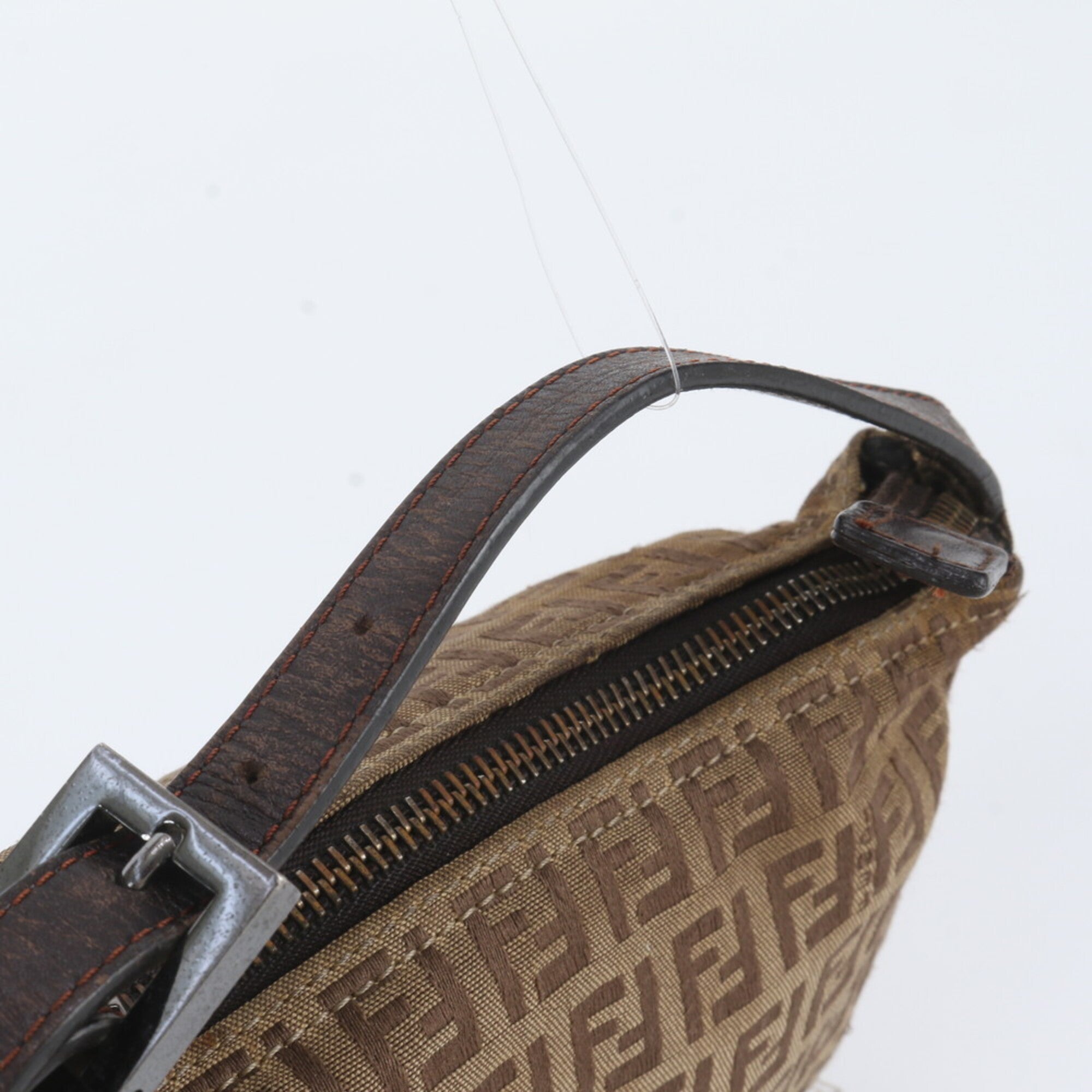 Fendi Brown Leather Canvas Handbag (Pre-Owned)