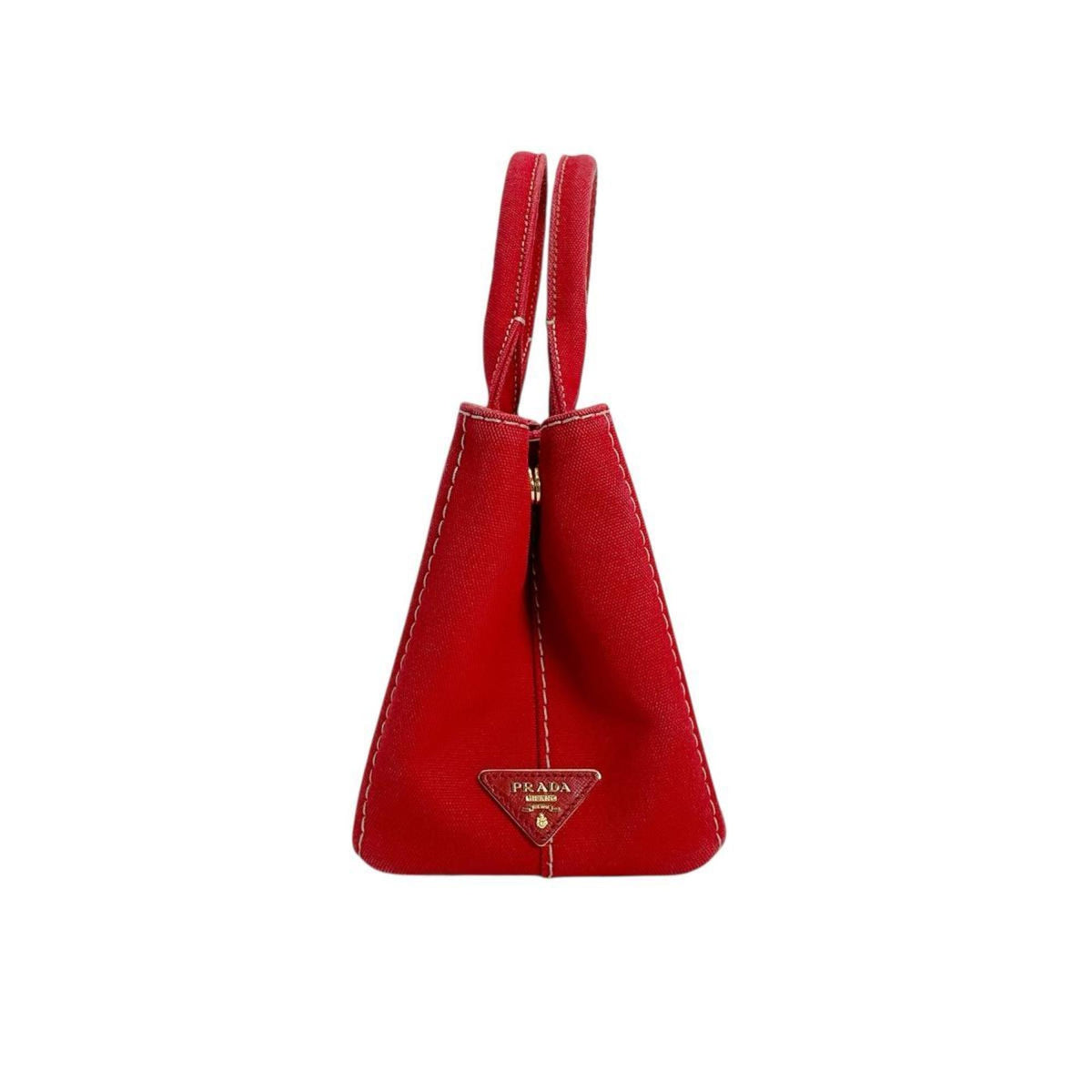 Prada Red Color Canvas Tote Bag (Pre-Owned)