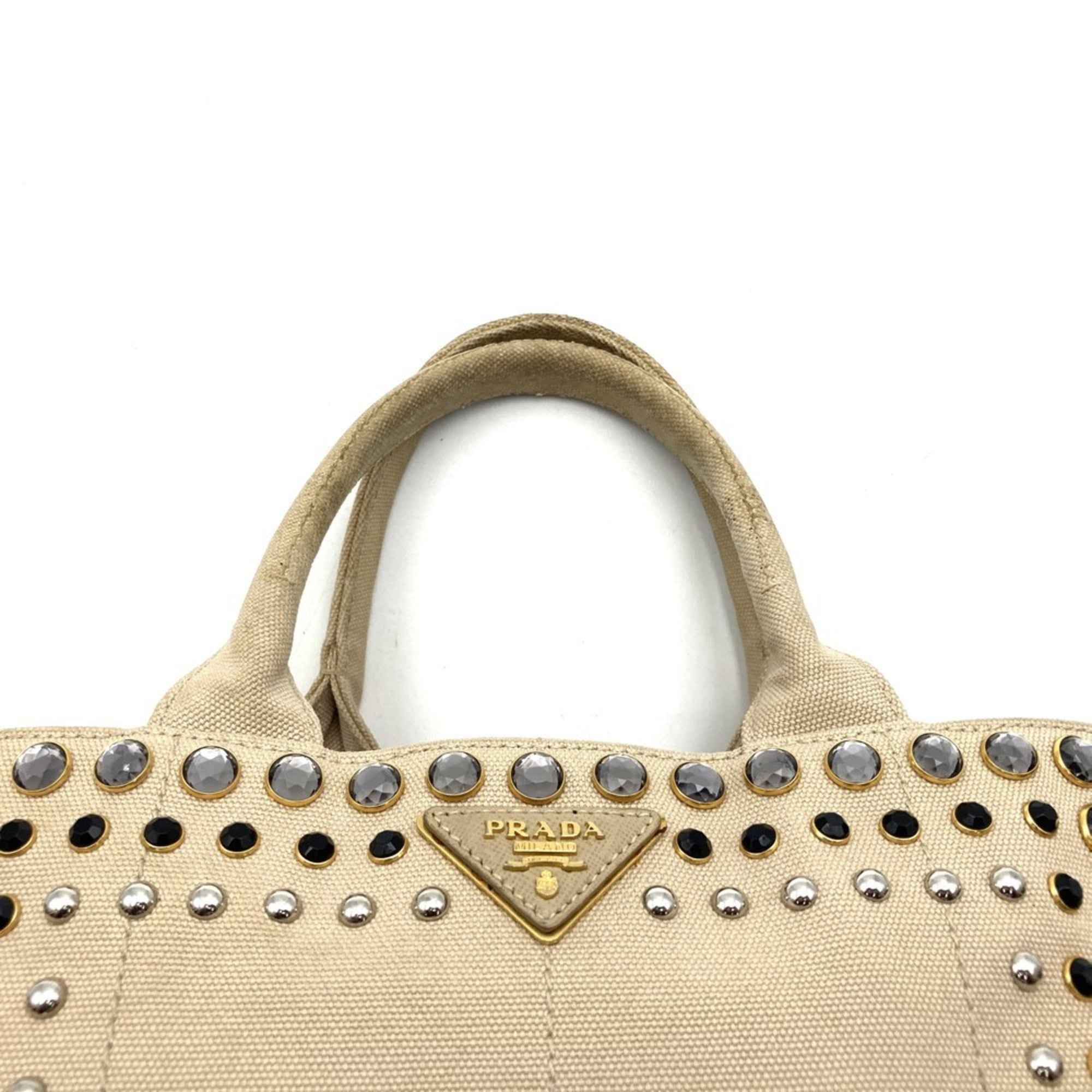 Prada Beige Ivory Canvas Handbag Tote Bag (Pre-Owned)