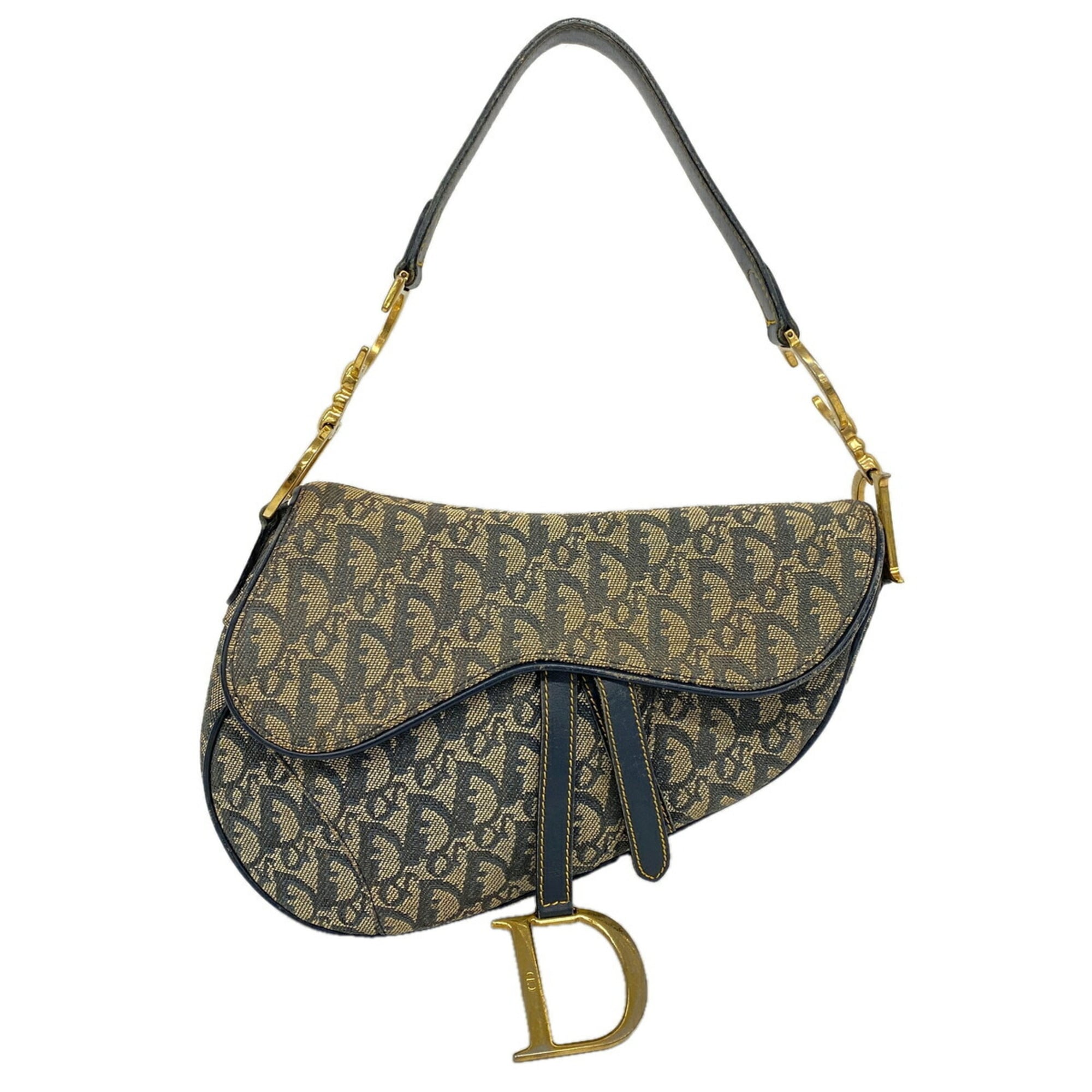 Christian Dior Beige Navy Canvas Handbag (Pre-Owned)