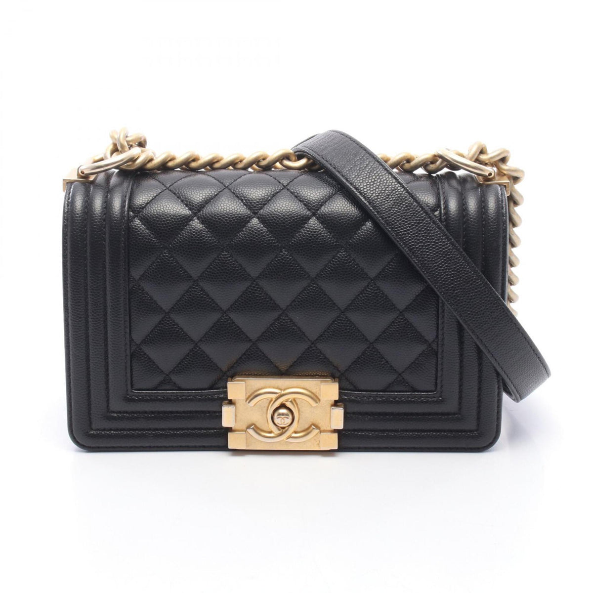 Chanel Black Grained Calfskin Handbag Shoulder Bag (Pre-Owned)