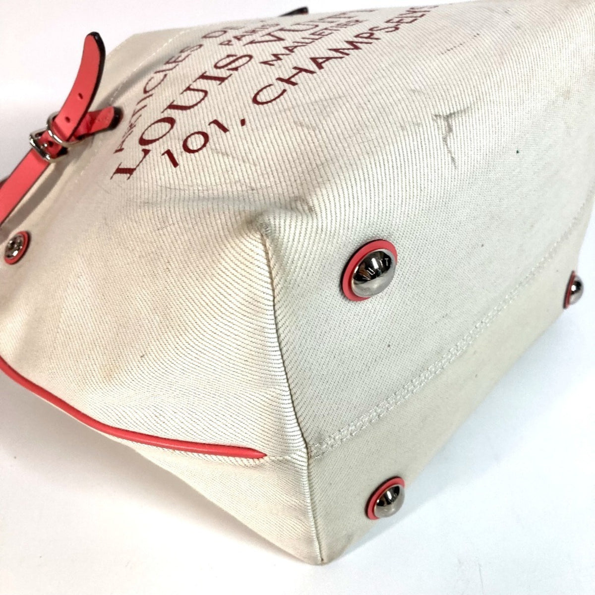 Louis Vuitton Pink White Leather Canvas Shoulder Bag Tote Bag (Pre-Owned)